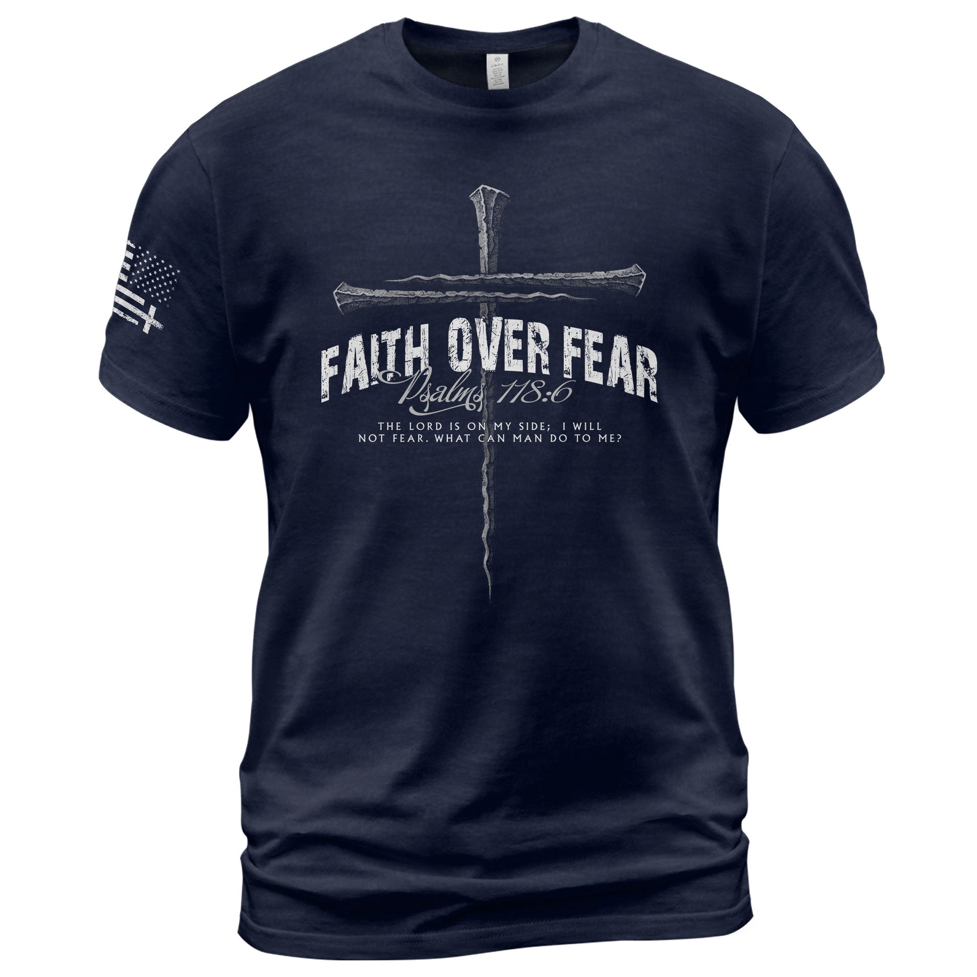 Faith Based Christian Tee Shirts, Faith Over Fear Psalm 118:6 Cross - Christian Shirts for Men - Rust Field Wear