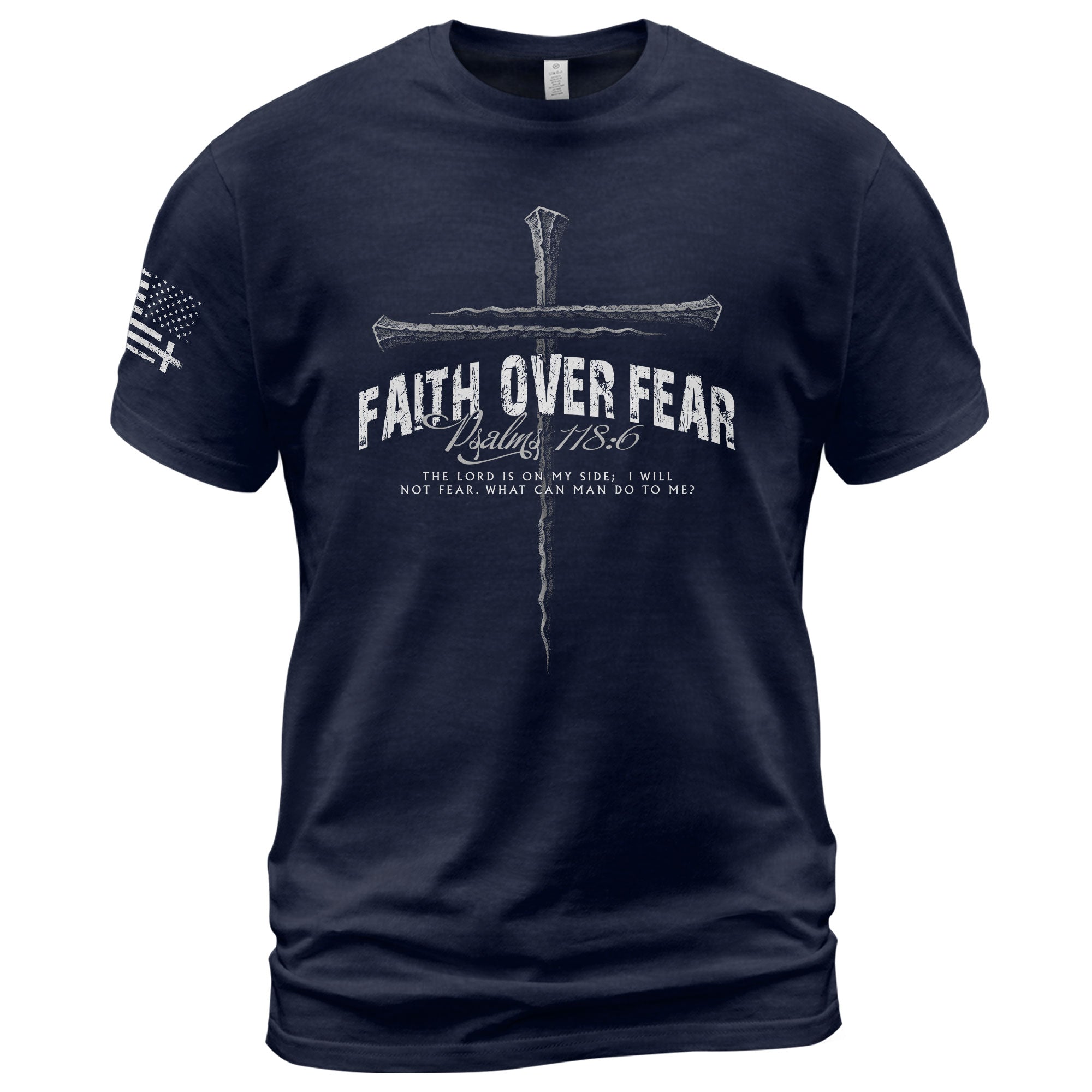 Faith Based Christian Tee Shirts, Faith Over Fear Psalm 118:6 Cross - Christian Shirts for Men - Rust Field Wear