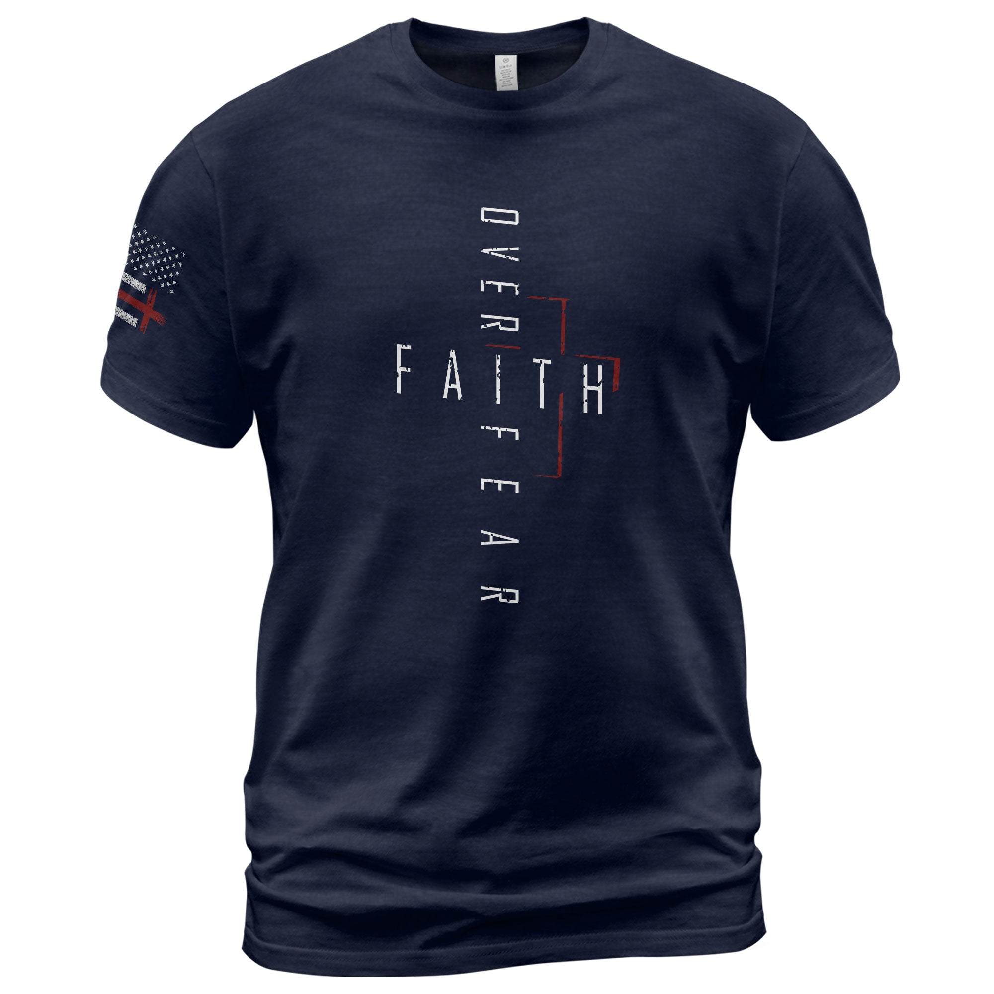 Faith Over Fear Vertical Cross Modern Design, Christian Tee Shirts - Faith Shirts for Men - Rust Field Wear