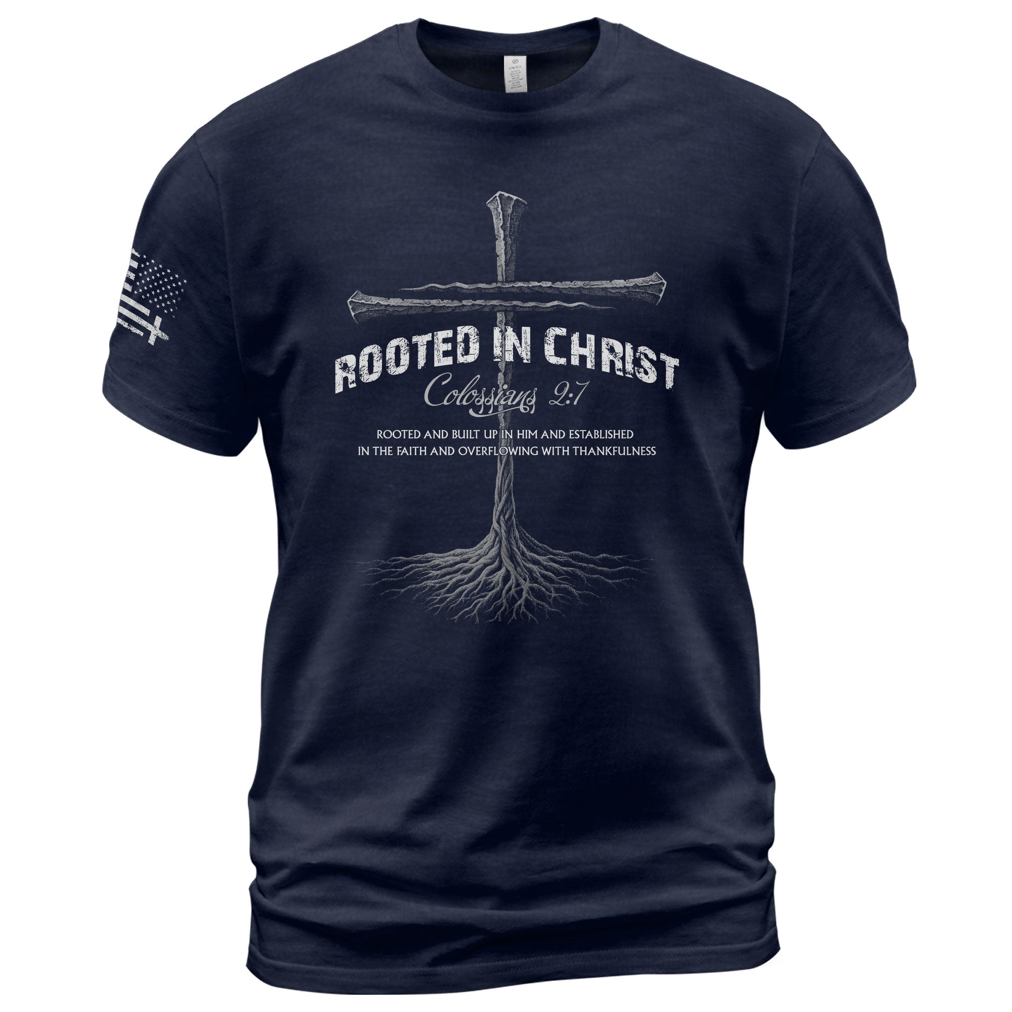 Rooted In Christ Christian Colossians 2:7 Bible Verse, Christian Tee Shirts - Faith Shirts for Men - Rust Field Wear