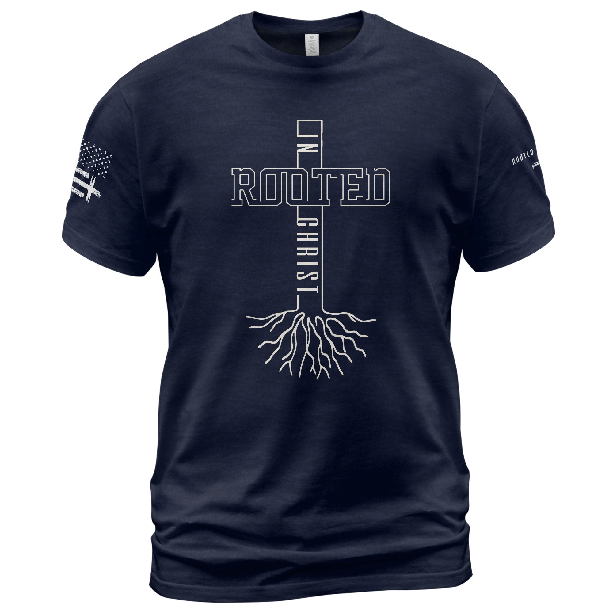 Rooted In Christ Bold Cross Roots Christian, Christian Tee Shirts - Faith Shirts for Men - Rust Field Wear
