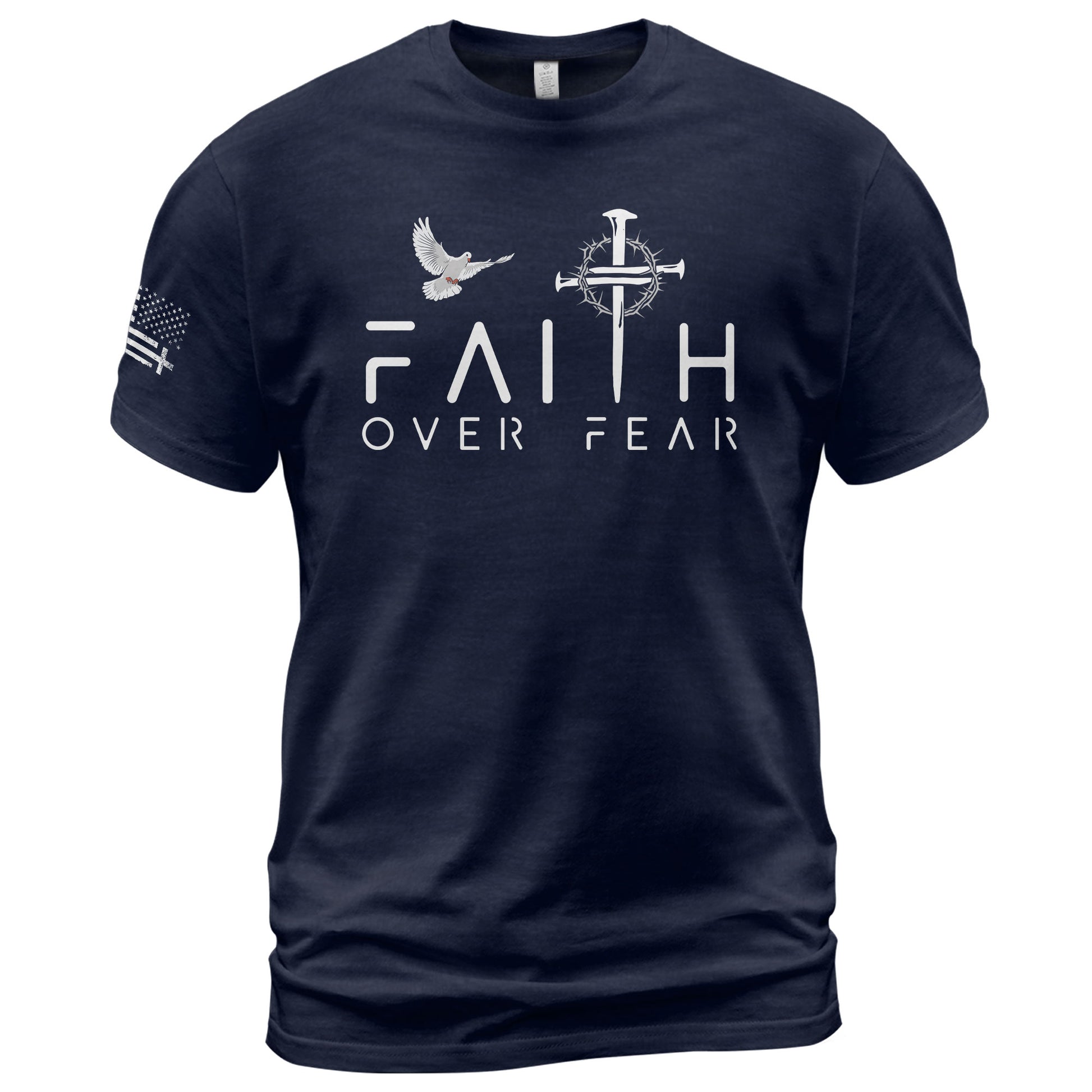 Christian Shirts for Men - Faith Over Fear Dove and Nail Cross Christian, Christian Tee Shirts - Rust Field Wear