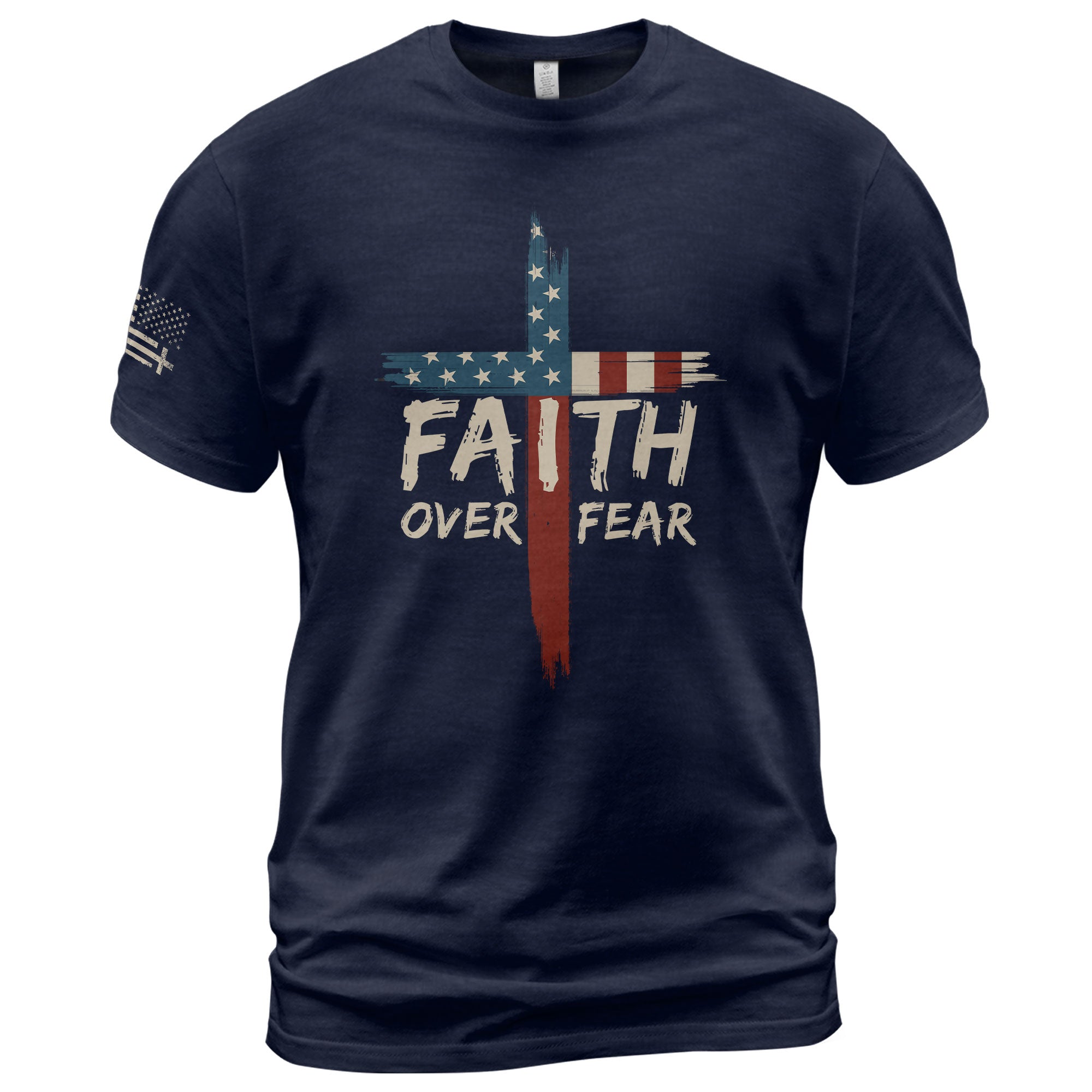 Christian Tee Shirts, Faith Over Fear USA Flag Cross Christian - Christian Shirts for Men - Rust Field Wear
