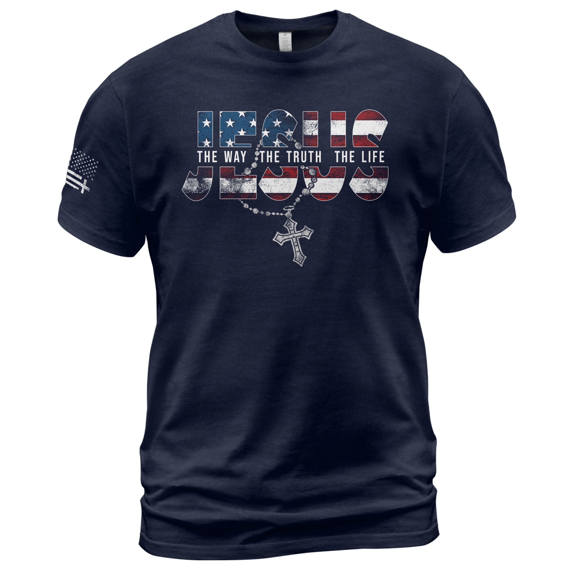 Jesus The Way The Truth The Life USA Flag Rosary Cross Christian, Christian Tee Shirts - Faith Shirts for Men - Rust Field Wear