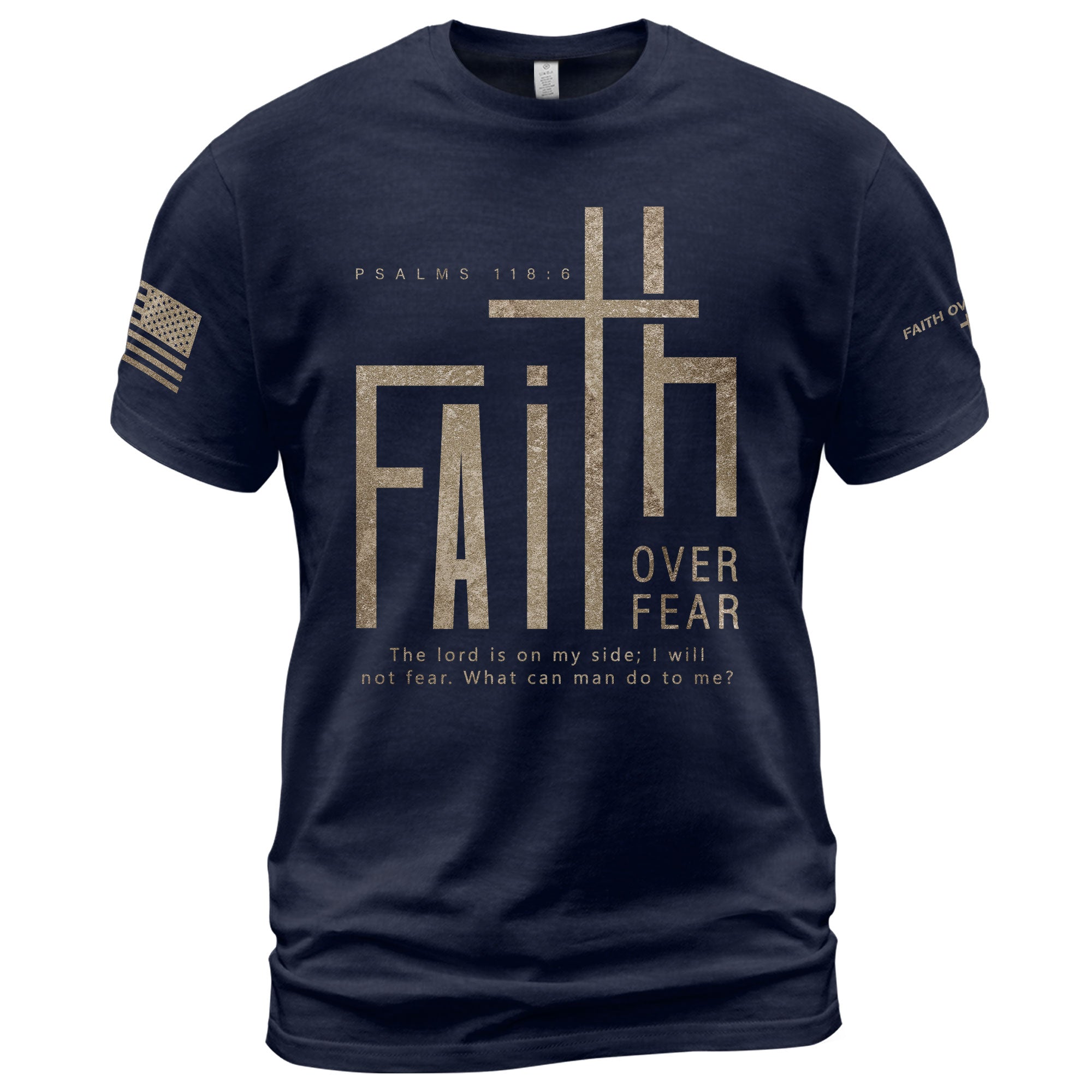 Minimal Faith Over Fear Psalms 118:6 Cross Christian - Christian Tee Shirts, Christian Shirts for Men - Rust Field Wear