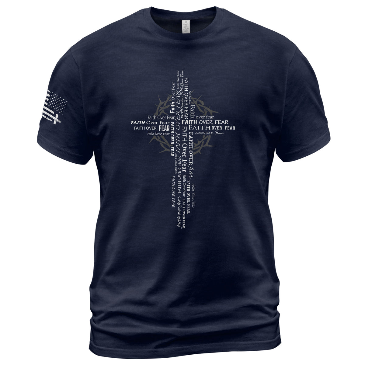 Faith Based Christian Tee Shirts, Faith Over Fear Typography Cross Christian - Christian Shirts for Men - Rust Field Wear