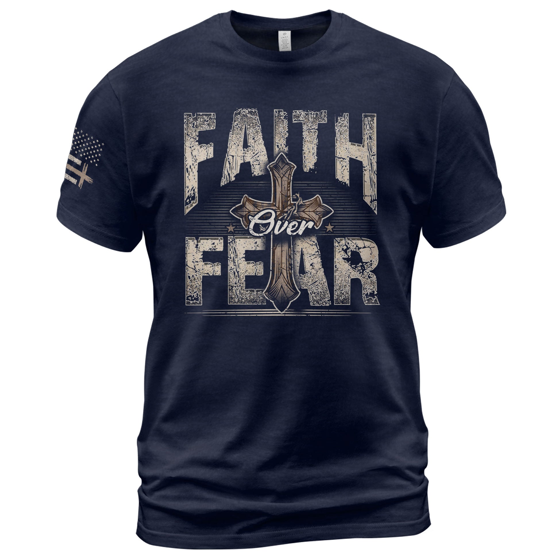 Faith Over Fear Christian Vintage Cross Crown Design, Christian Shirts for Men - Christian Tee Shirts - Rust Field Wear