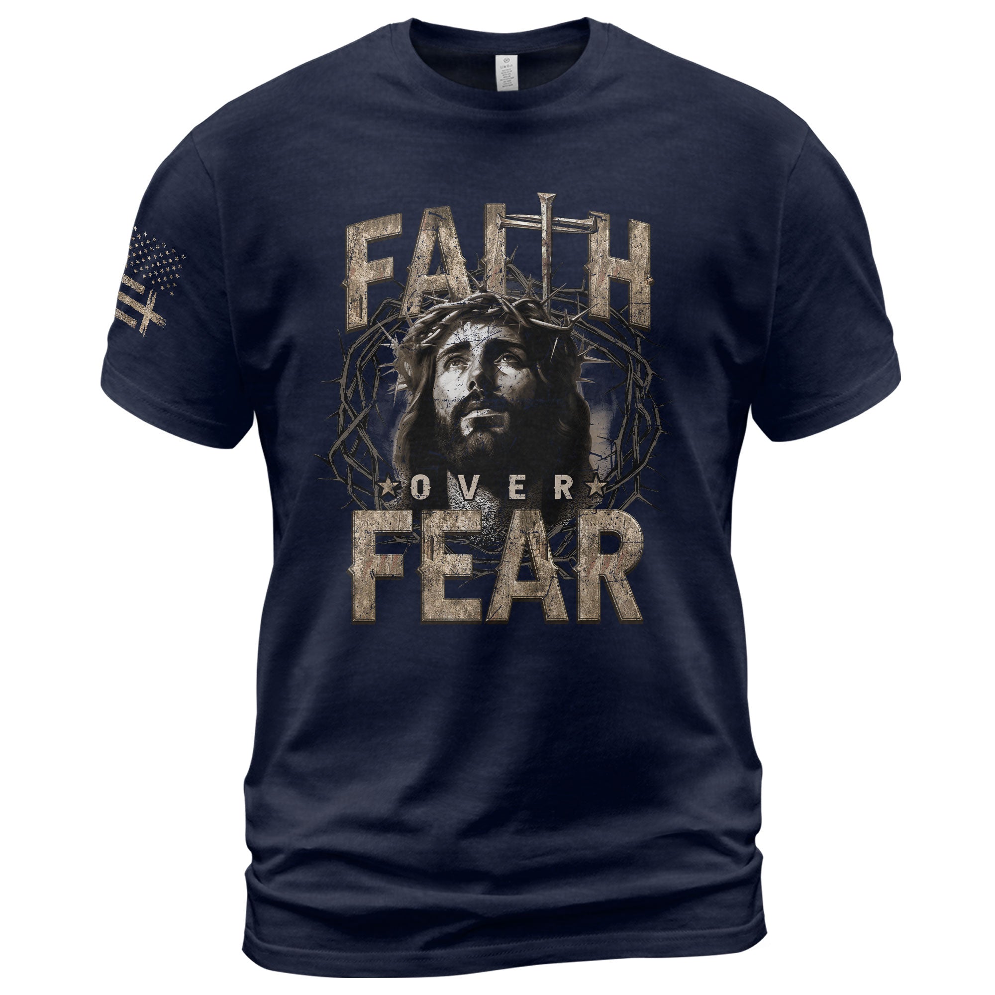 Faith Over Fear Christian Jesus Crown Cross Design, Christian Tee Shirts - Faith Shirts for Men - Rust Field Wear
