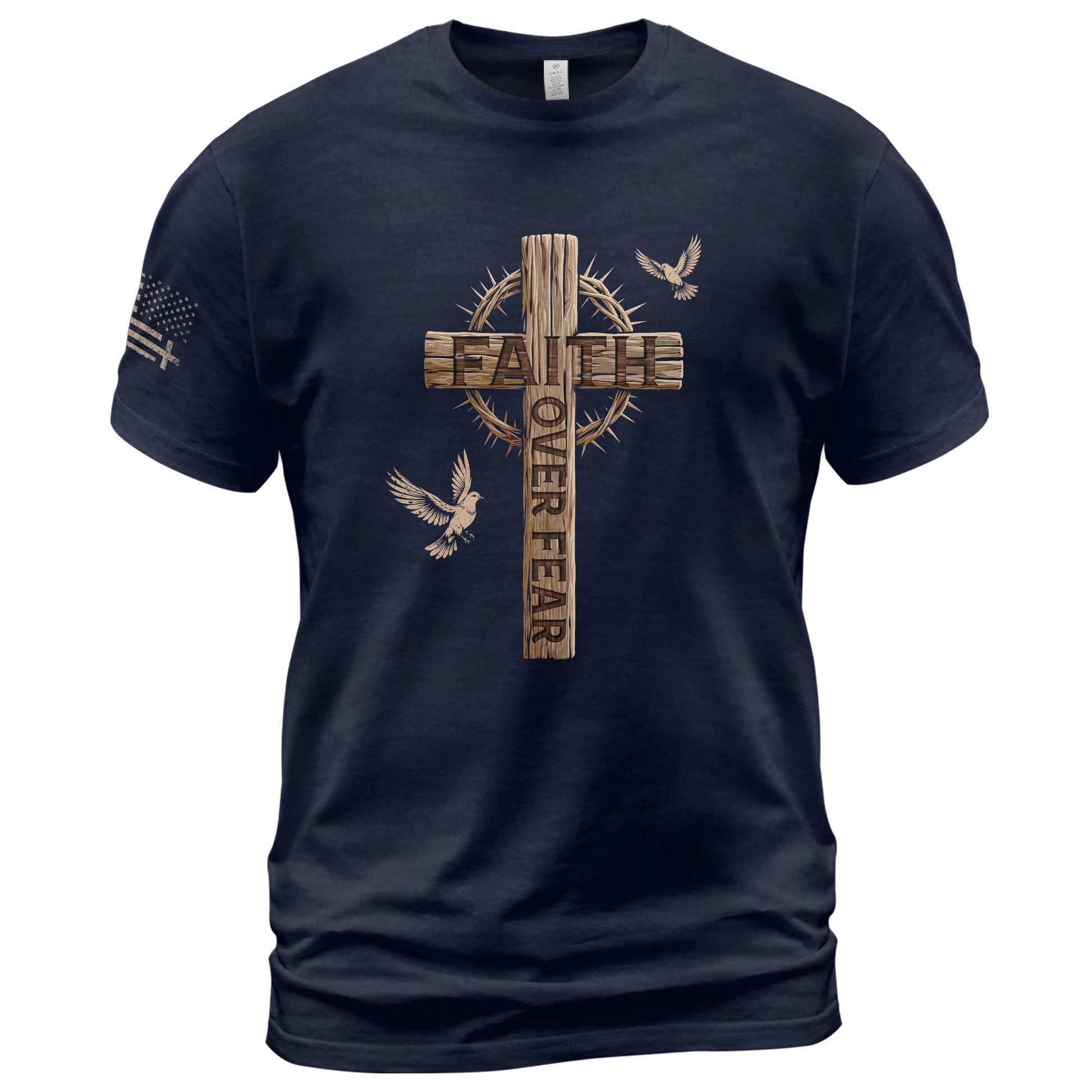 Faith Over Fear Christian Wooden Cross Crown of Thorns Design, Christian Tee Shirts - Faith Shirts for Men - Rust Field Wear
