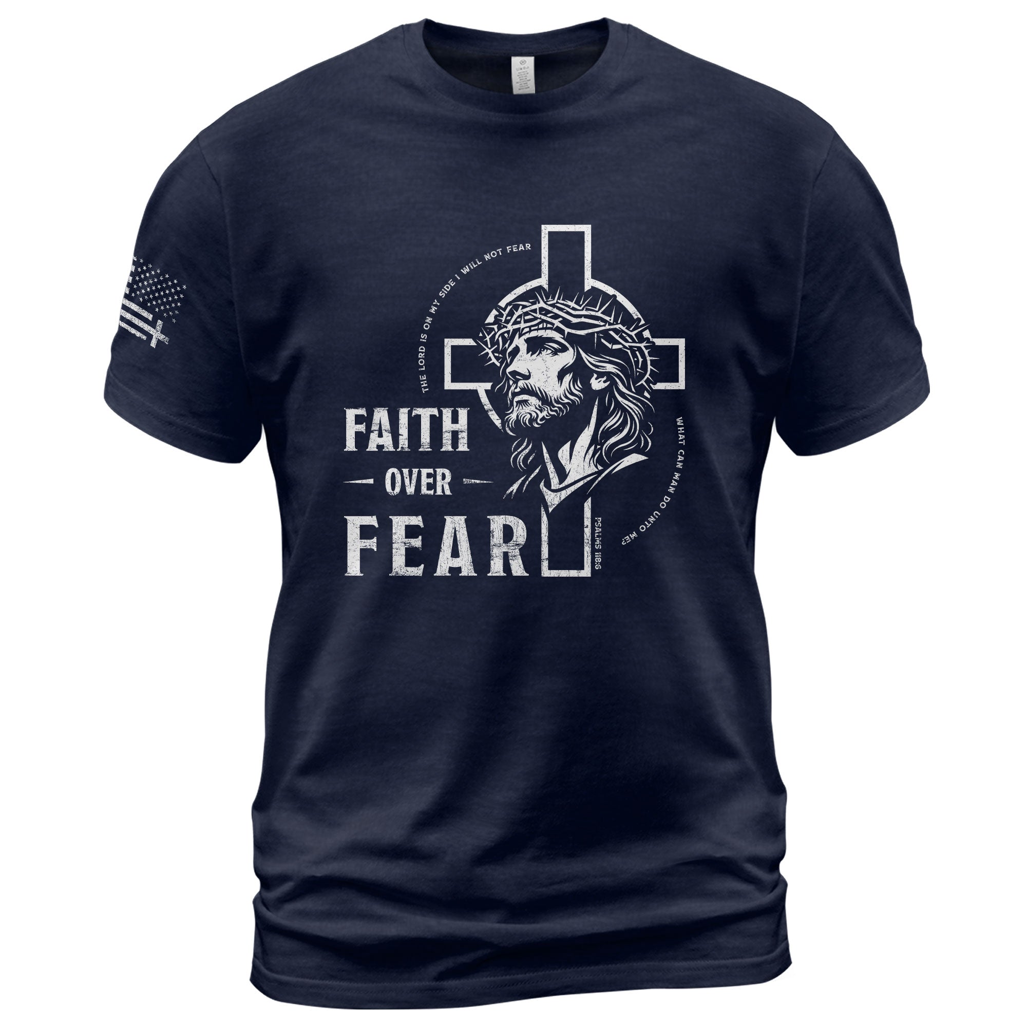 Faith Based Christian Tee Shirts, Faith Over Fear Christian Jesus Cross Crown of Thorns Design - Christian Shirts for Men - Rust Field Wear