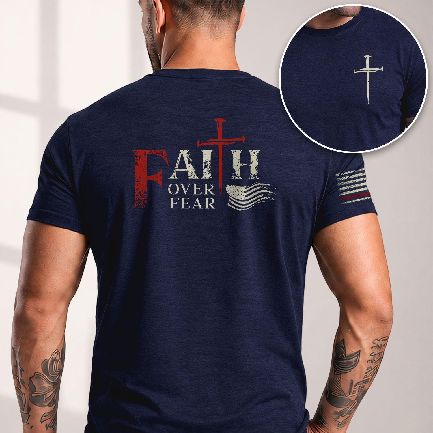 Faith Over Fear Christian Cross Patriotic Religious Jesus Shirt - Rust Field Wear
