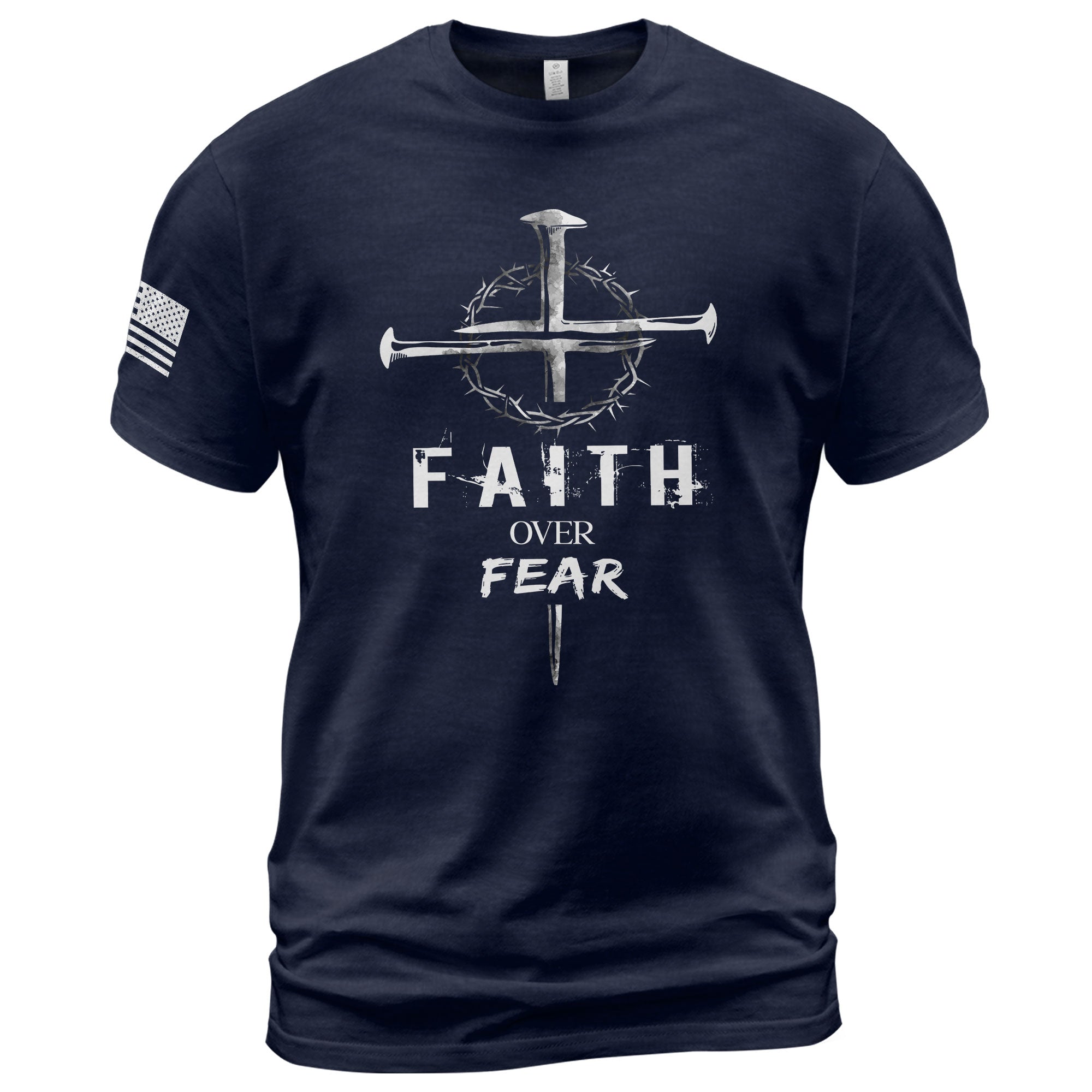 Faith Over Fear Christian Nail Cross Crown Thorns Religious - Christian Shirts for Men, Faith Based Christian Tee Shirts - Rust Field Wear