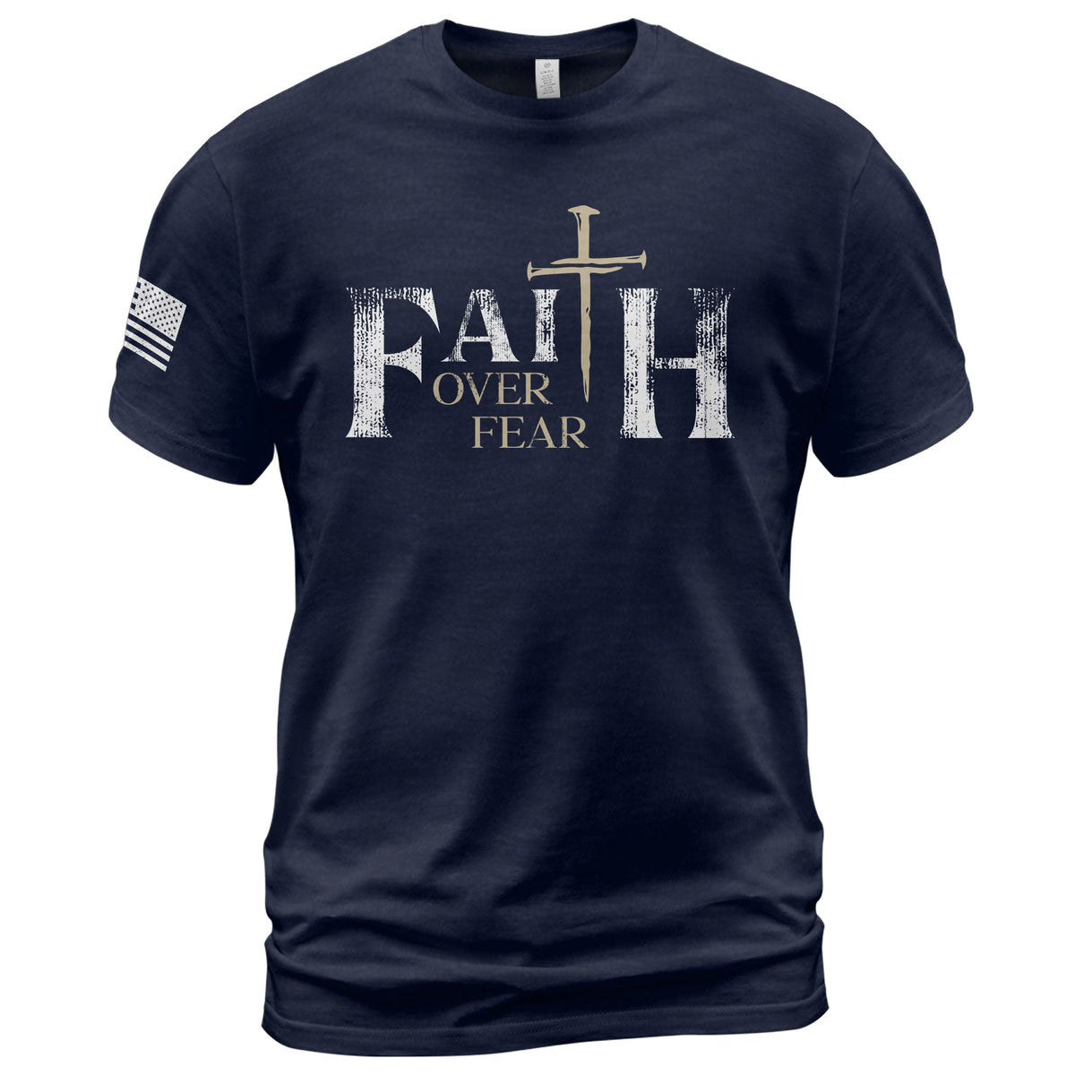 Faith Over Fear Christian Nail Cross Patriotic Religious, Christian Shirts for Men - Christian Tee Shirts - Rust Field Wear