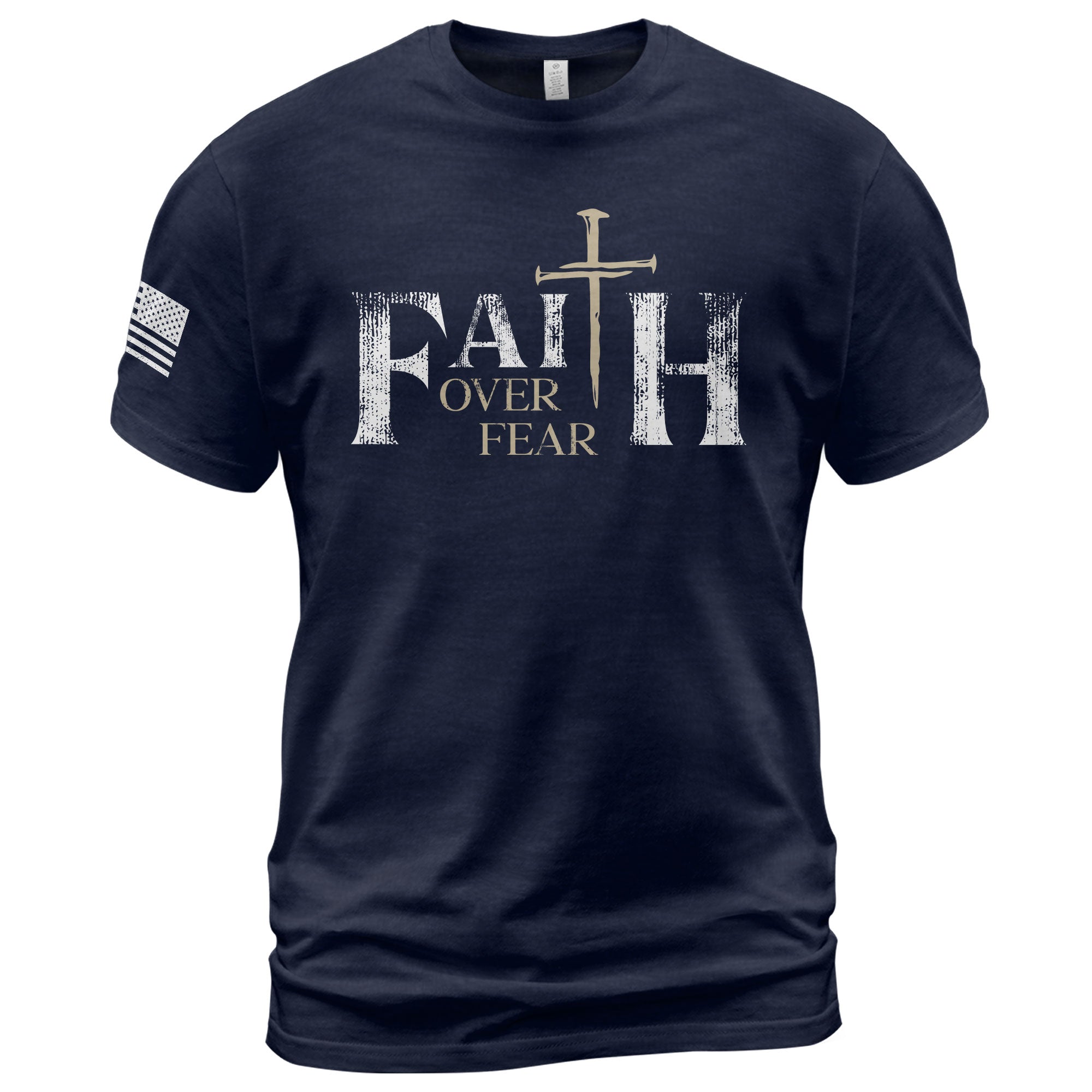 Faith Over Fear Christian Nail Cross Patriotic Religious, Christian Shirts for Men - Christian Tee Shirts - Rust Field Wear