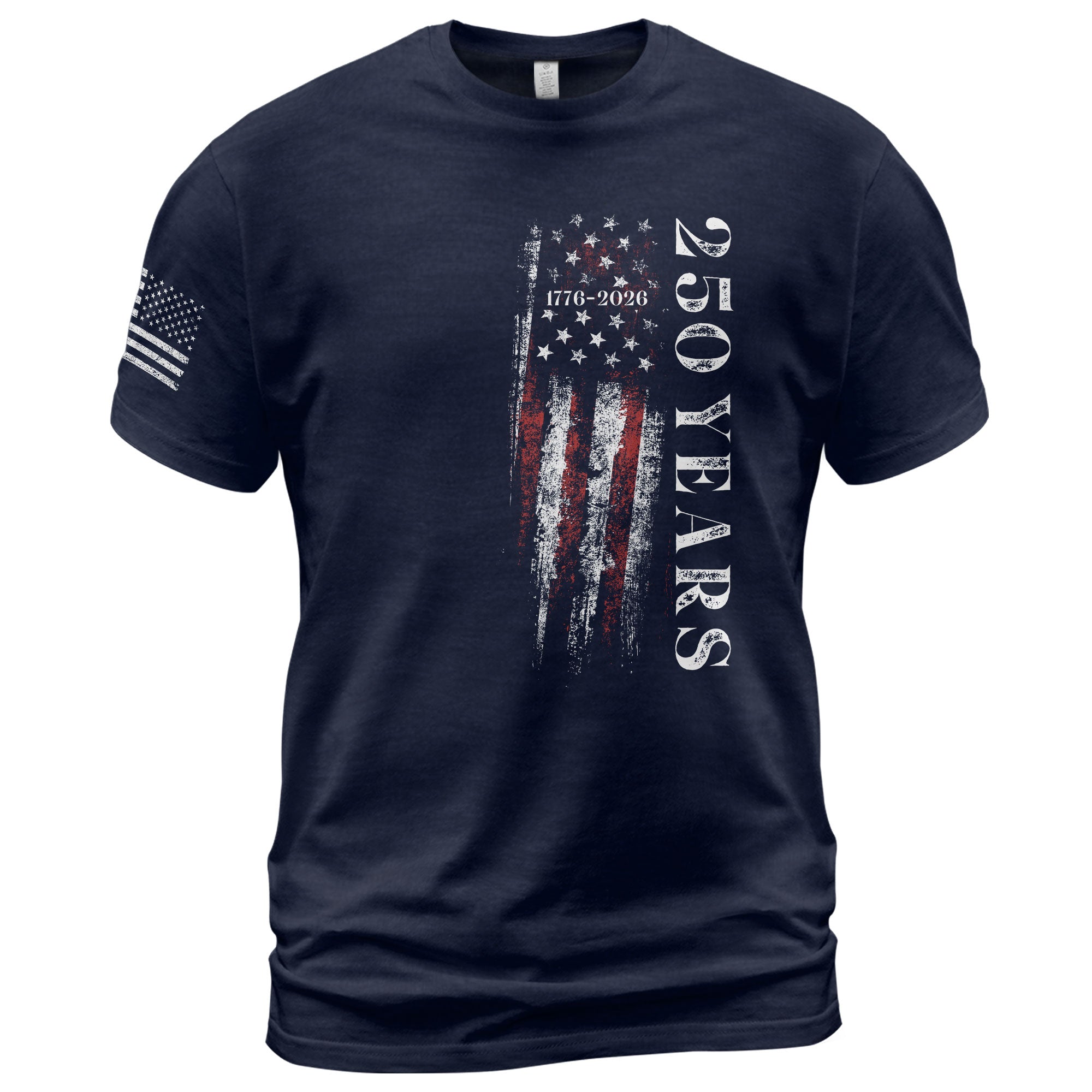 250 Years Vertical Flag T-Shirt – Vintage USA Independence 1776–2026 Shirt - Rust Field Wear