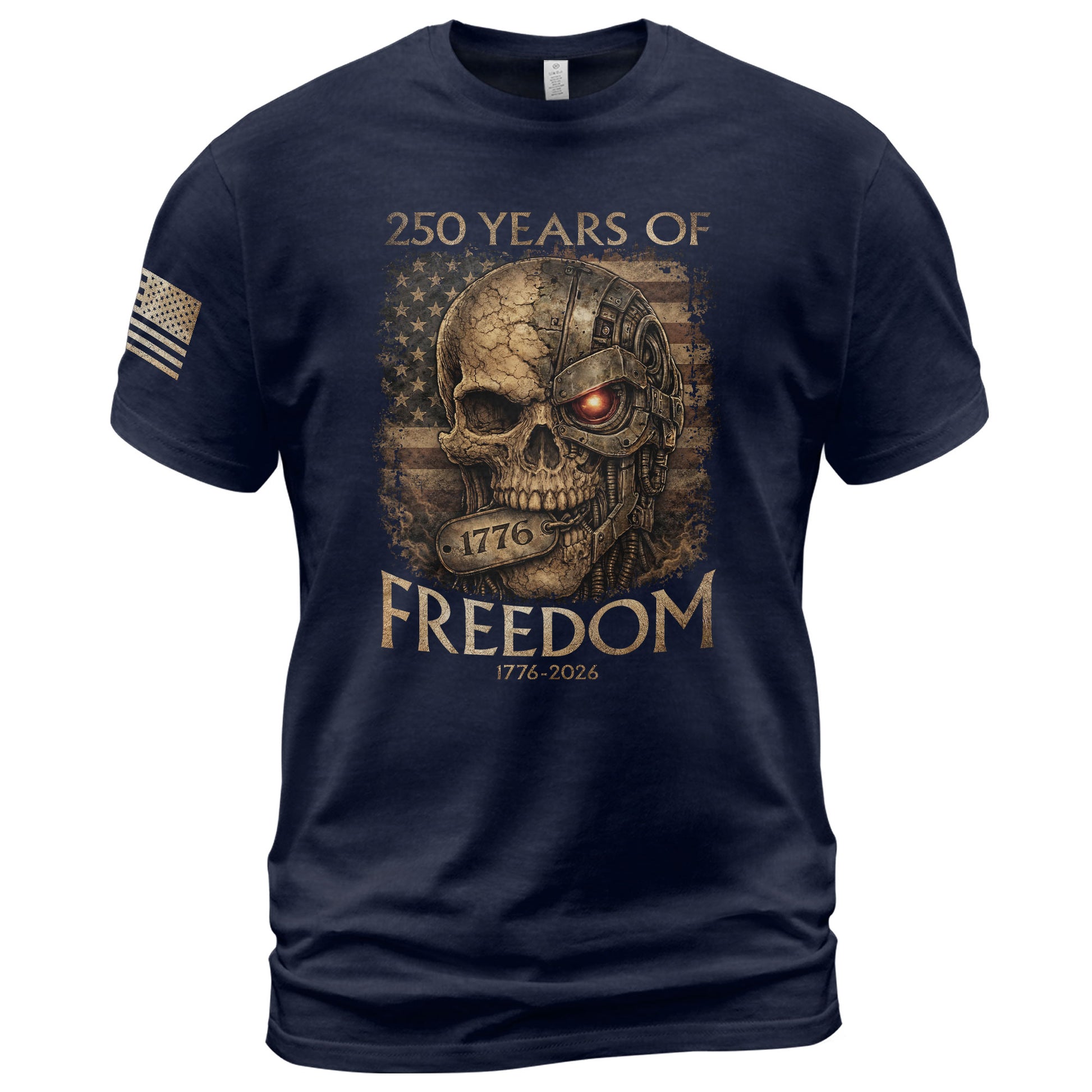 USA 250th Anniversary 250 Years Shirt 1776-2026 Mental Strength Freedom Cyborg Skull Patriotic Mens - Rust Field Wear