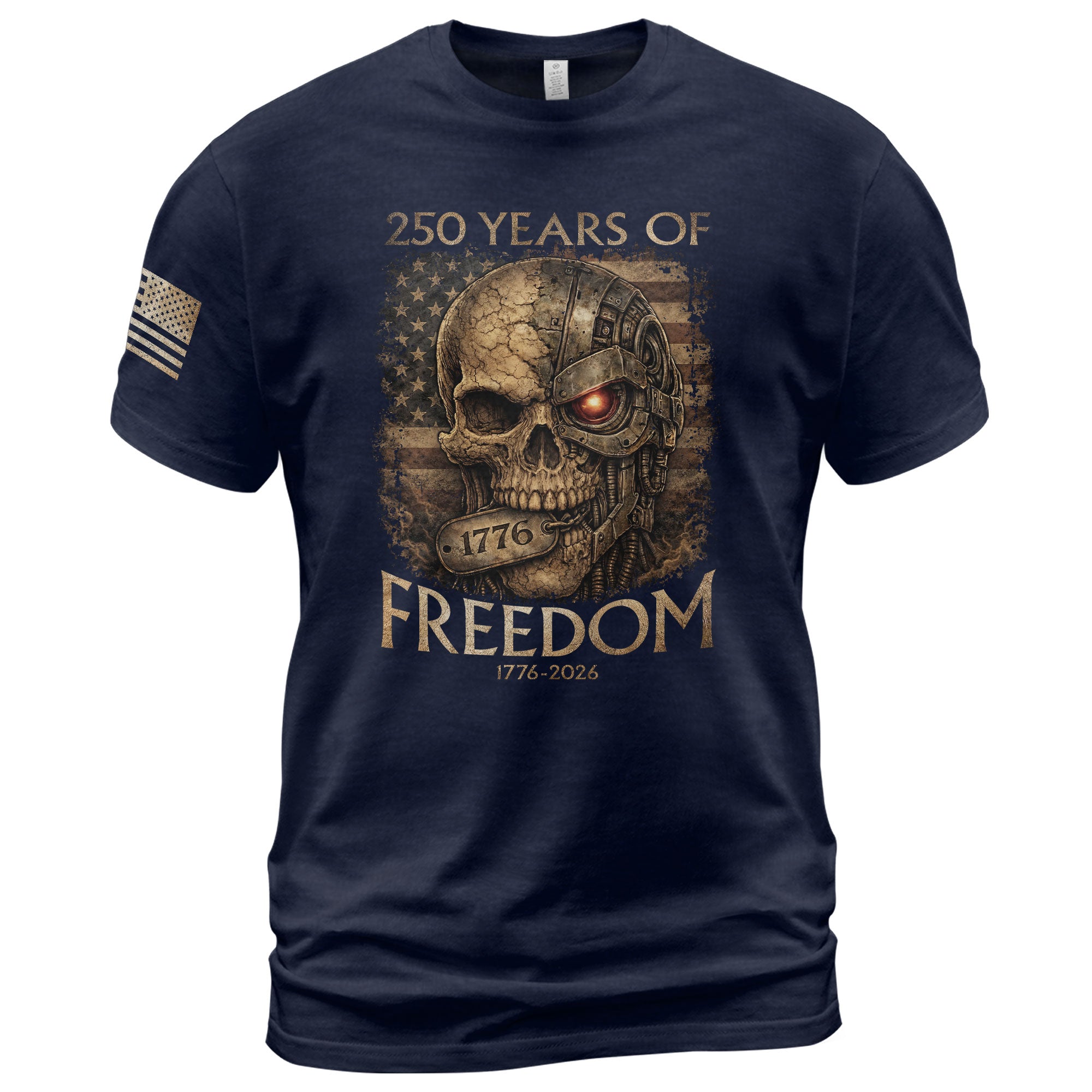 USA 250th Anniversary 250 Years Shirt 1776-2026 Mental Strength Freedom Cyborg Skull Patriotic Mens - Rust Field Wear