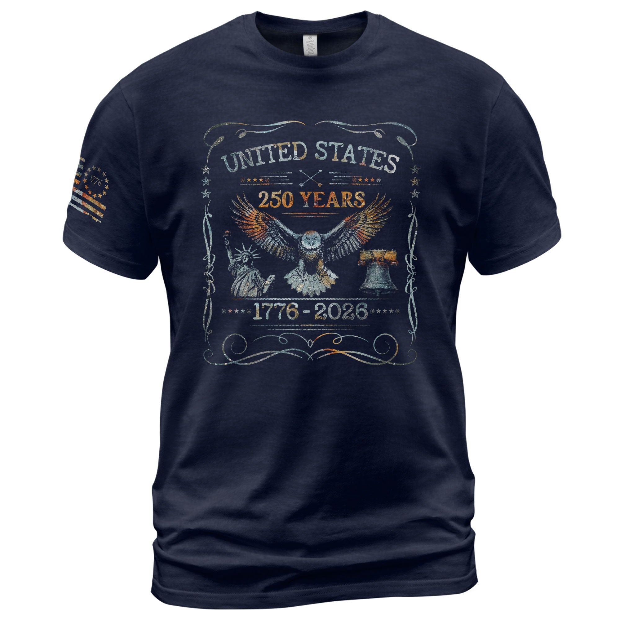 USA 250th Anniversary T-Shirt 250 Years 1776-2026 Eagle Liberty Bell Statue Patriotic - Rust Field Wear