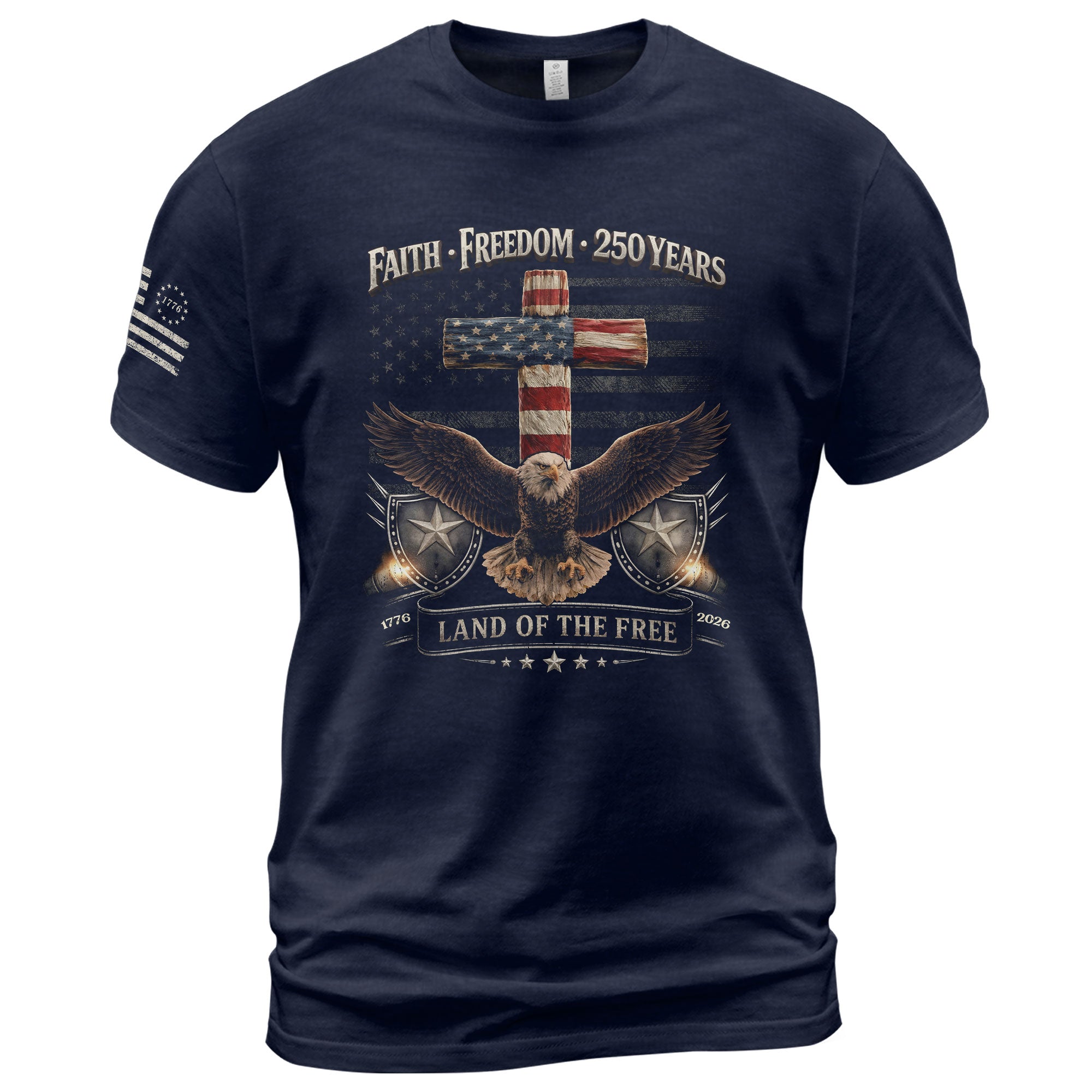 250 Years America Anniversary Shirt - Faith and Freedom Eagle Cross Christian Shirts - Rust Field Wear