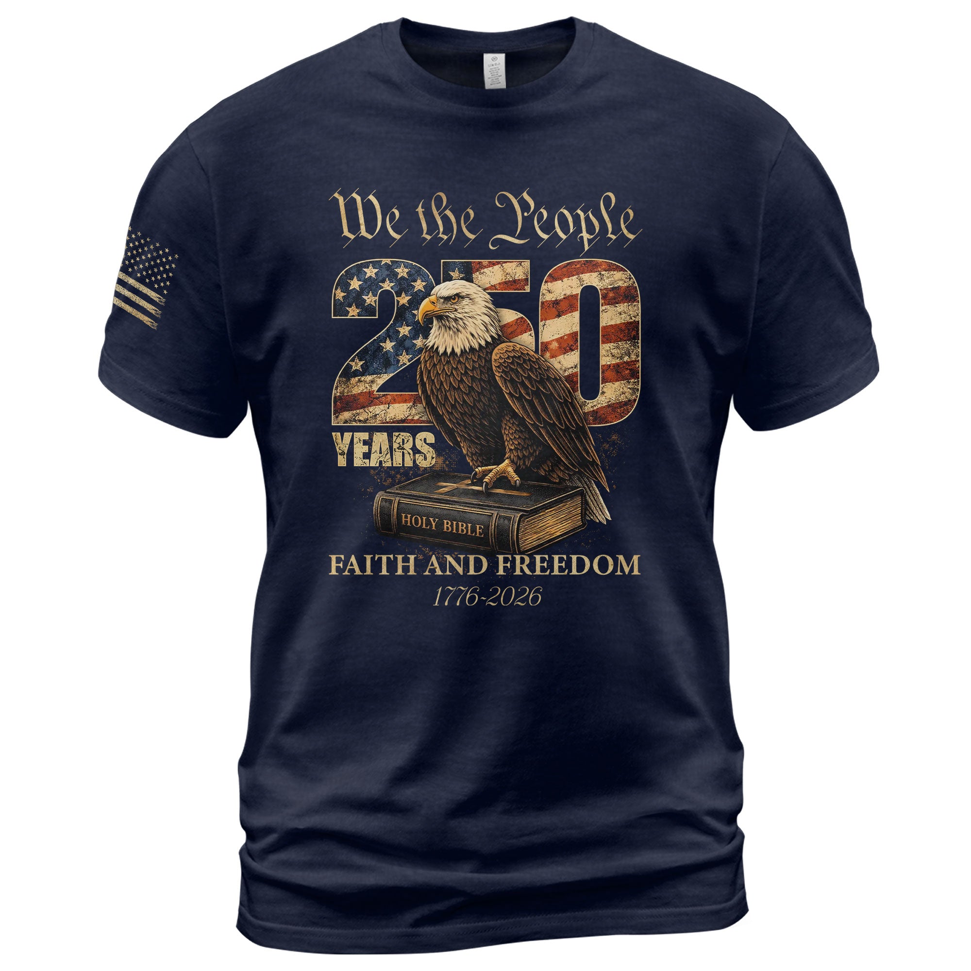 Faith and Freedom 250 Years Celebration Shirt - Patriotic We the People Eagle & Holy Bible Graphic Tee - Rust Field Wear