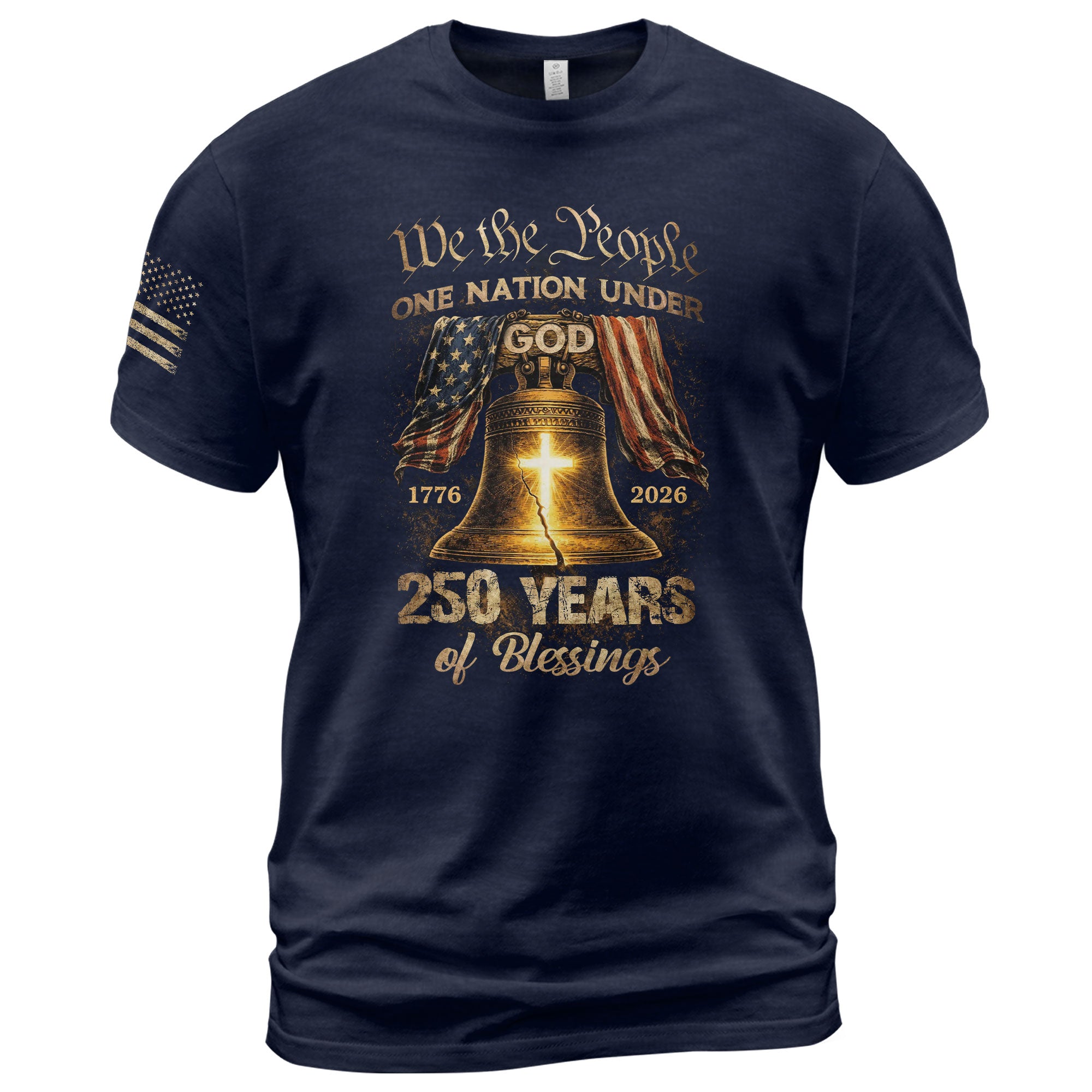 One Nation Under God 250 Years of Blessings Shirt - Patriotic Cross & Liberty Bell Graphic Tee - Rust Field Wear