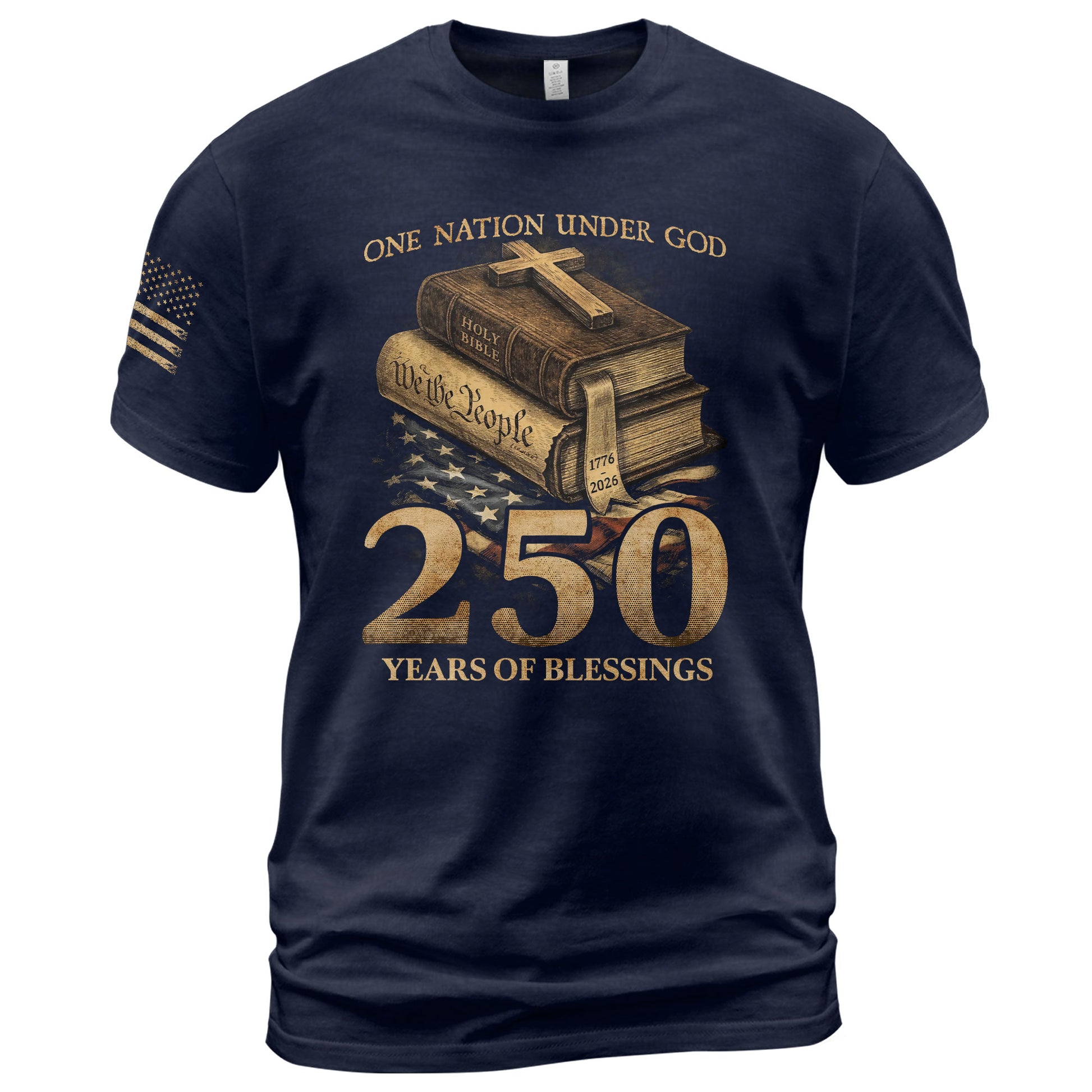250 Years of Blessings T-Shirt - Religious Patriotic One Nation Under God Liberty Bell & US Flag Tee - Rust Field Wear