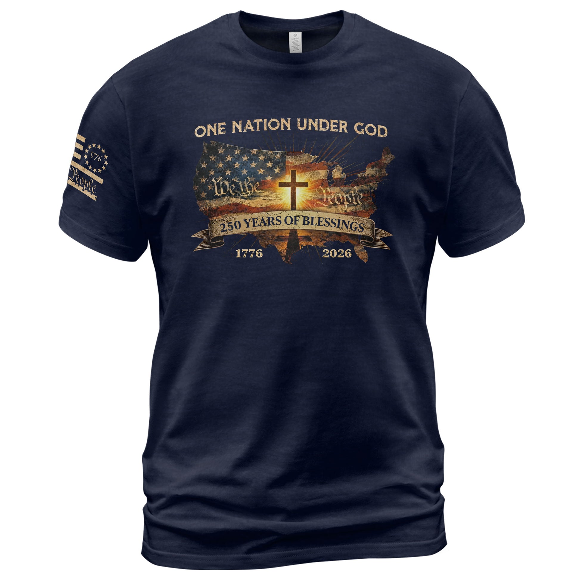 Christian Patriot 250 Years of Blessings T-Shirt - Holy Bible, "We the People" & US Flag Design - Rust Field Wear