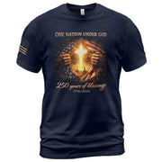 America 250th Anniversary Christian Cross Shirt – 1776-2026 One Nation Under God 250 Years of Blessings Tee - Rust Field Wear