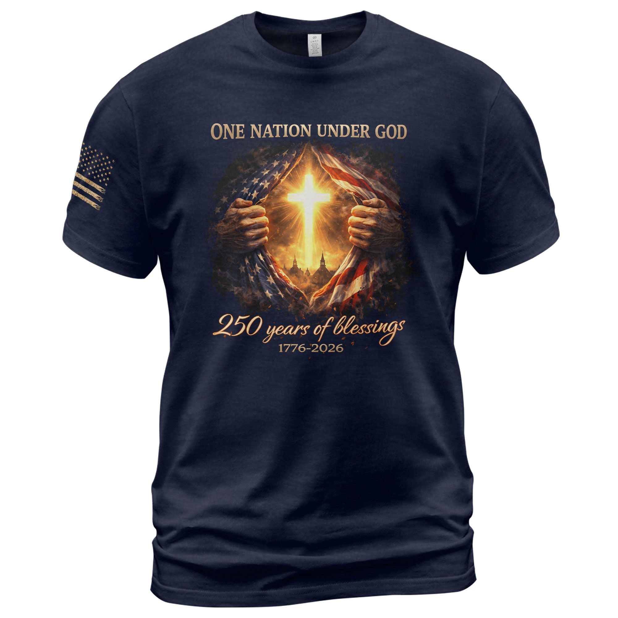 America 250th Anniversary Christian Cross Shirt – 1776-2026 One Nation Under God 250 Years of Blessings Tee - Rust Field Wear
