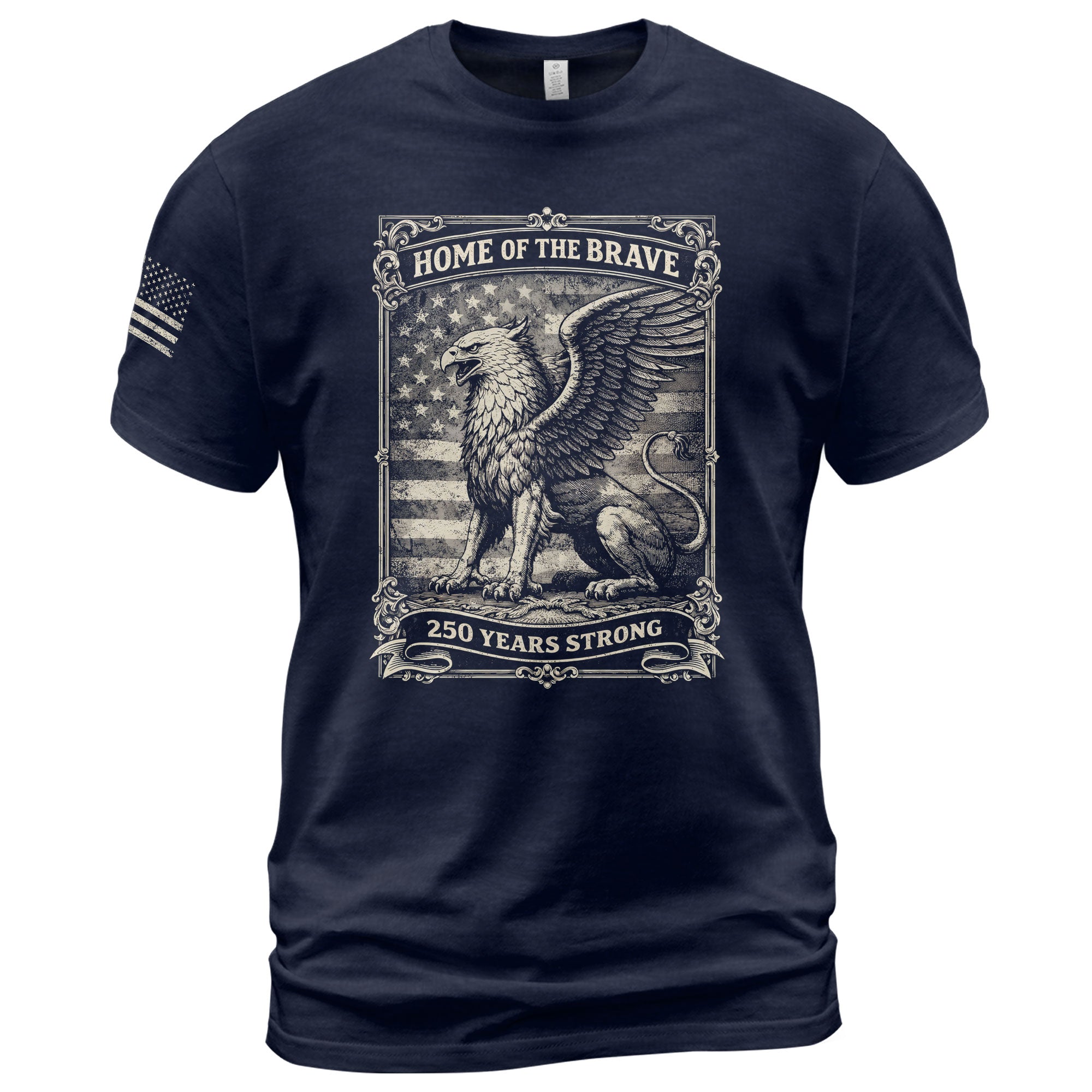 America 250th Anniversary T-Shirt 1776-2026 – Home of the Brave Griffin & Flag Tee - Rust Field Wear