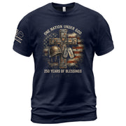 America 250th Anniversary T-Shirt 1776-2026 – Veteran Christian Cross & Dog Tags Tee - Rust Field Wear