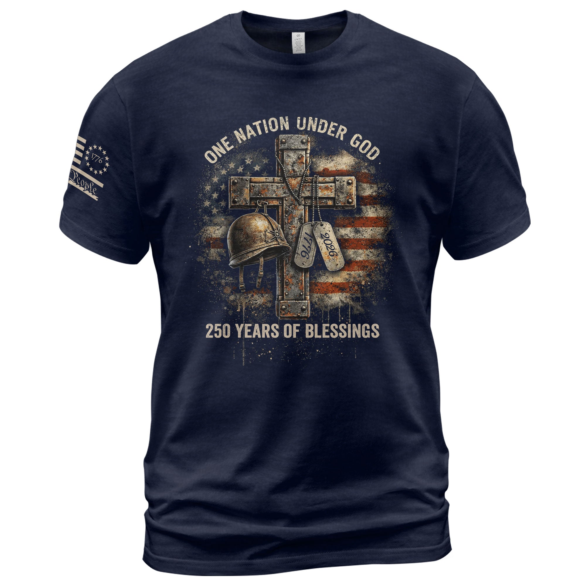 America 250th Anniversary T-Shirt 1776-2026 – Veteran Christian Cross & Dog Tags Tee - Rust Field Wear