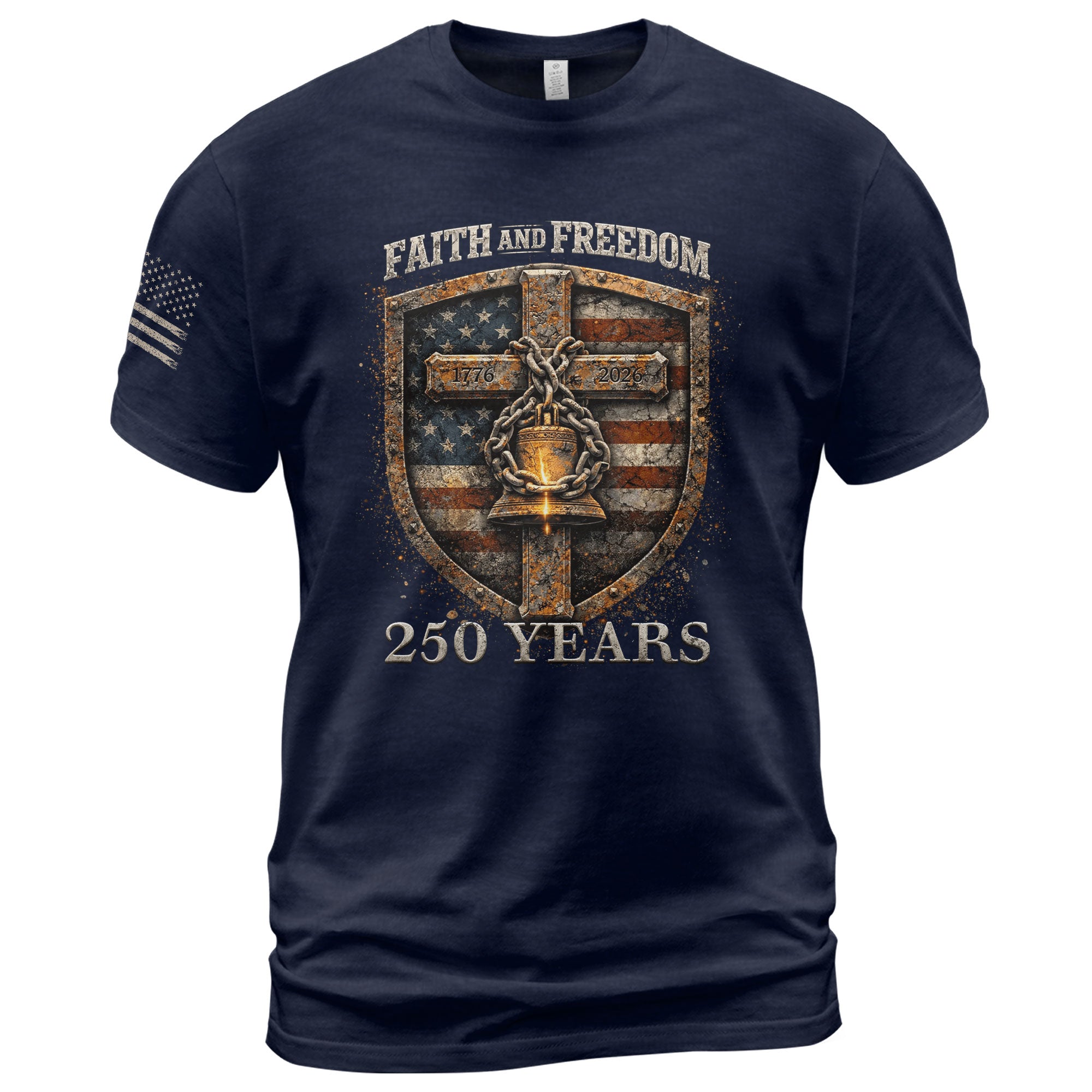America 250th Anniversary T-Shirt 1776-2026 – Shield of Faith & Liberty Bell Christian Shirt - Rust Field Wear