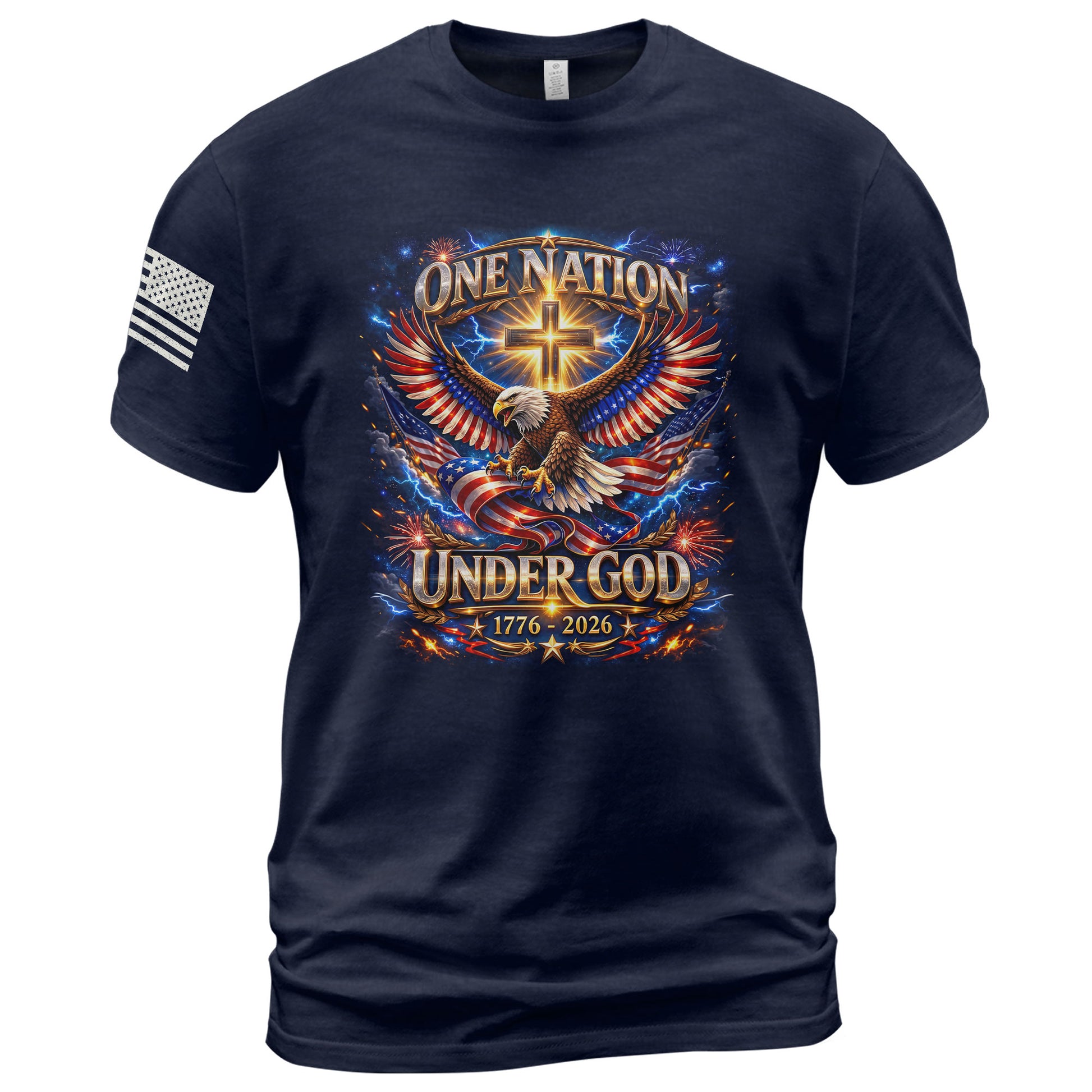 America 250th Anniversary 1776-2026 T-Shirt – USA Eagle & Cross Flag One Nation Under God 250 Years of Faith Patriotic Bootleg Shirt - Rust Field Wear