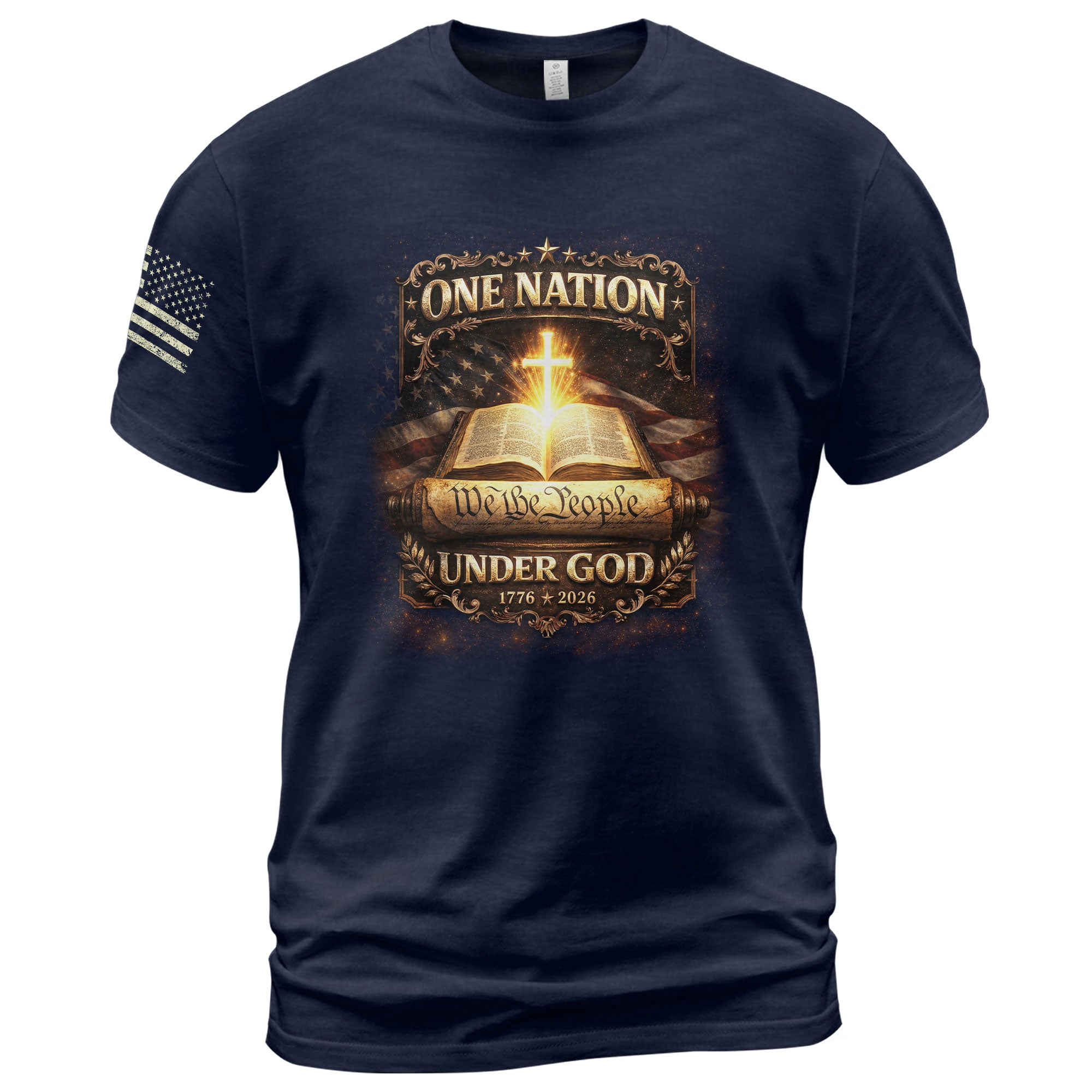 1776-2026 America 250th Anniversary T-Shirt – We The People Bible & Flag One Nation Under God 250 Years of Faith Patriotic Bootleg Tee - Rust Field Wear