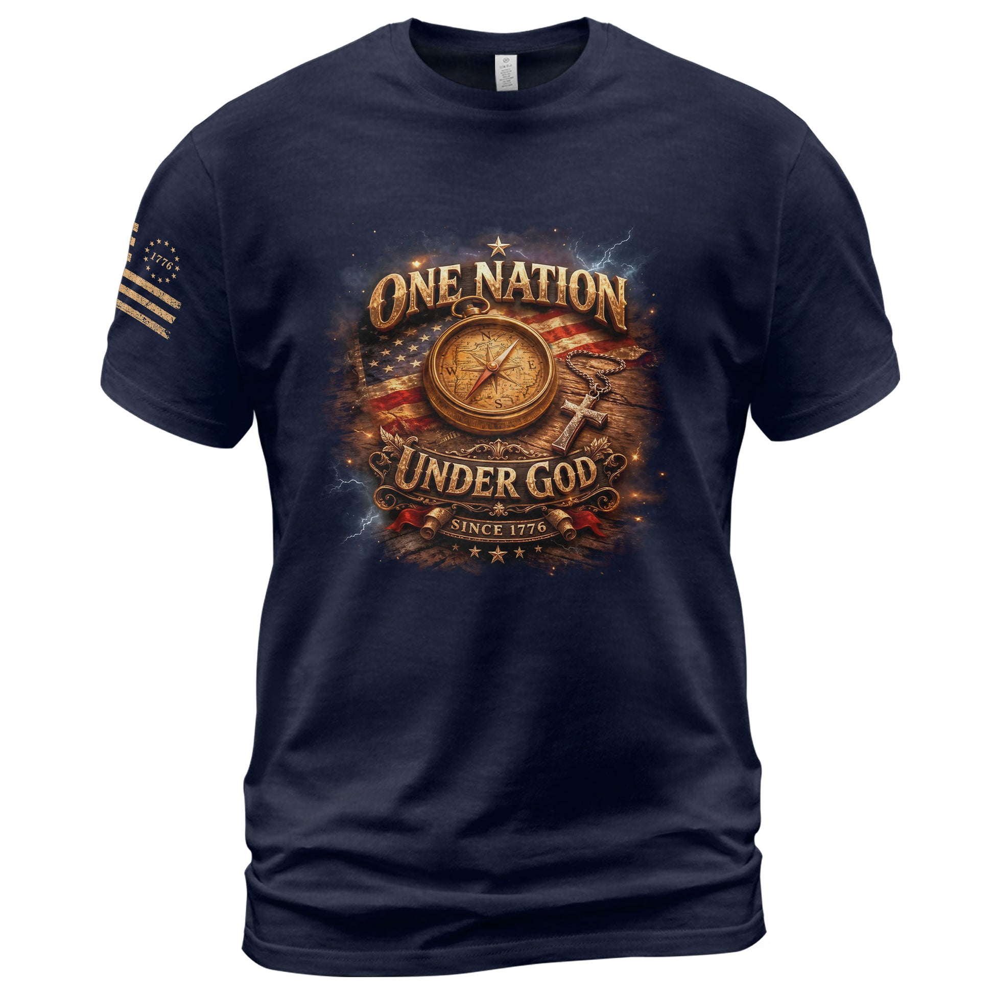 250 Years Anniversary 1776-2026 Christian Patriotic T-Shirt – Compass & Cross One Nation Under God Bible Bootleg Graphic Shirt - Rust Field Wear