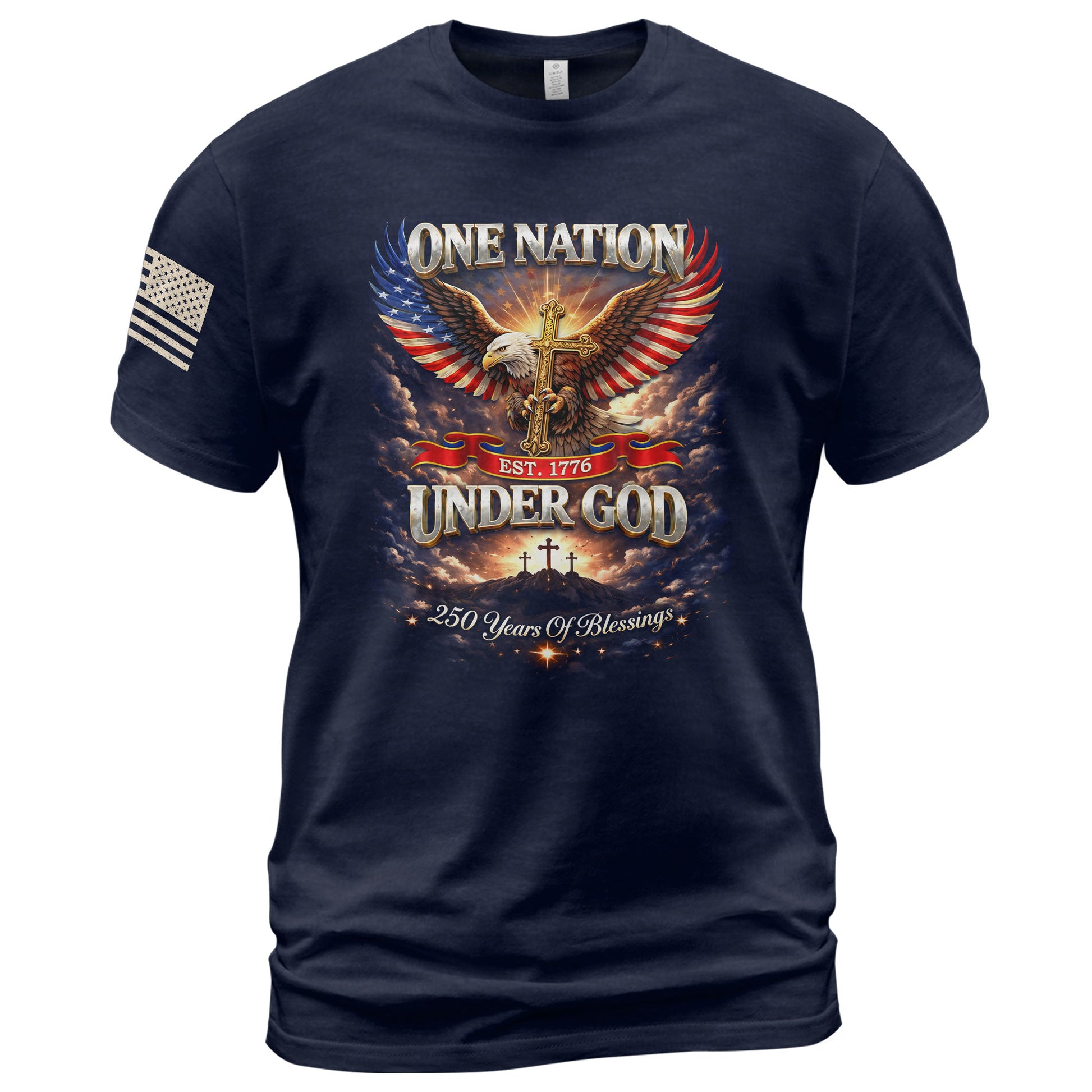 America 250th Anniversary 1776-2026 T-Shirt – 250 Years of Blessings Eagle Cross Patriotic Birthday Graphic Tee - Rust Field Wear