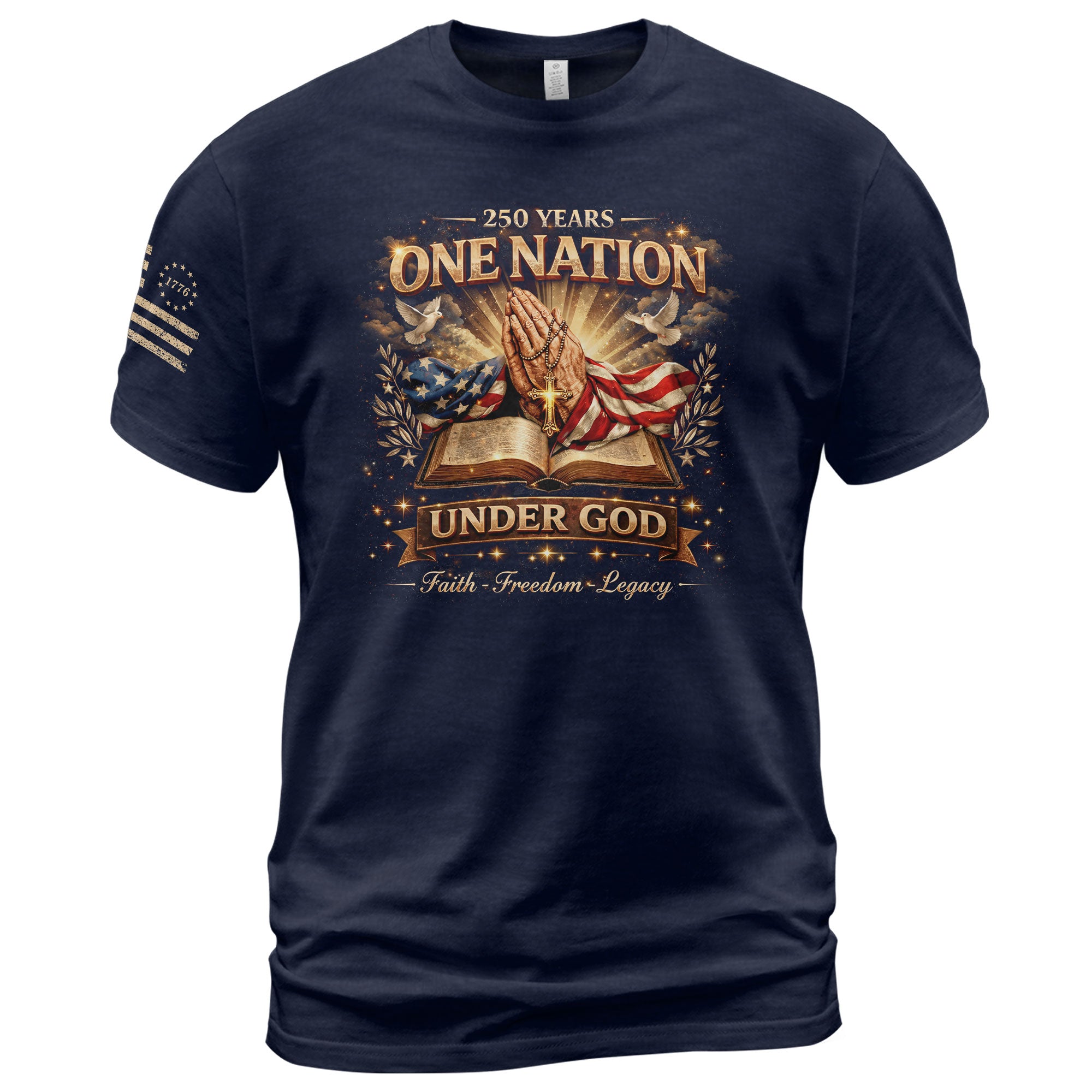 One Nation Under God 250th Birthday of America 1776-2026 T-Shirt – Faith Freedom Legacy Praying Hands Patriotic Merchandise - Rust Field Wear