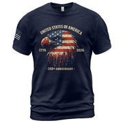 United States 250th Birthday 1776-2026 T-Shirt – USA Flag & Eagle Patriotic 250th Anniversary Graphic Tee - Rust Field Wear