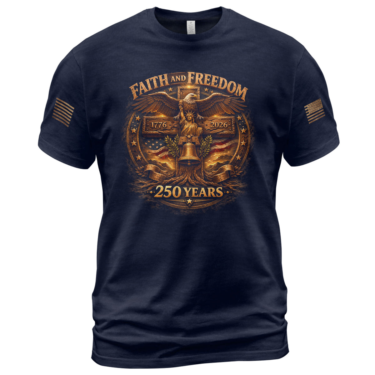 America 250th Anniversary T-Shirt 1776-2026 – Eagle, Cross & Liberty Bell Christian Tee - Rust Field Wear