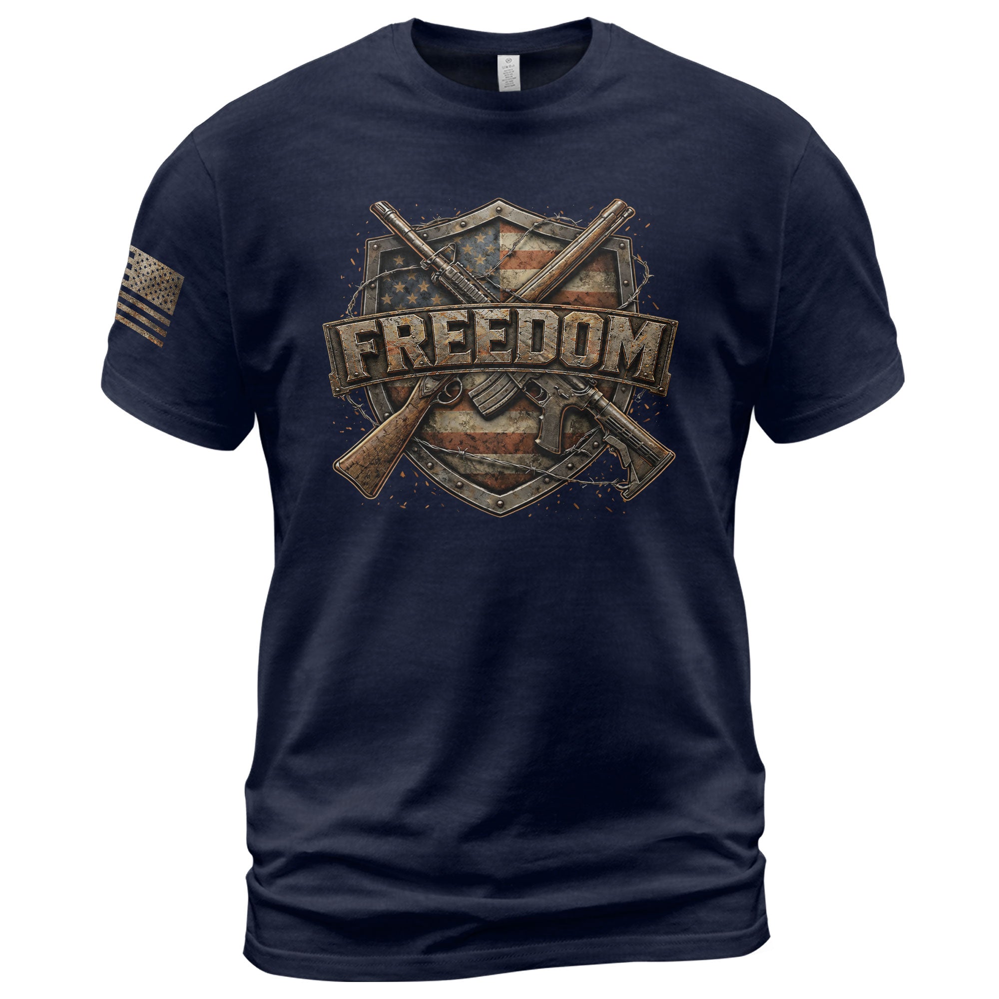 Freedom Shield Patriotic 2nd Amendment and American Flag Rifles - Freedom T Shirt, Patriotic Shirts for Men - Rust Field Wear