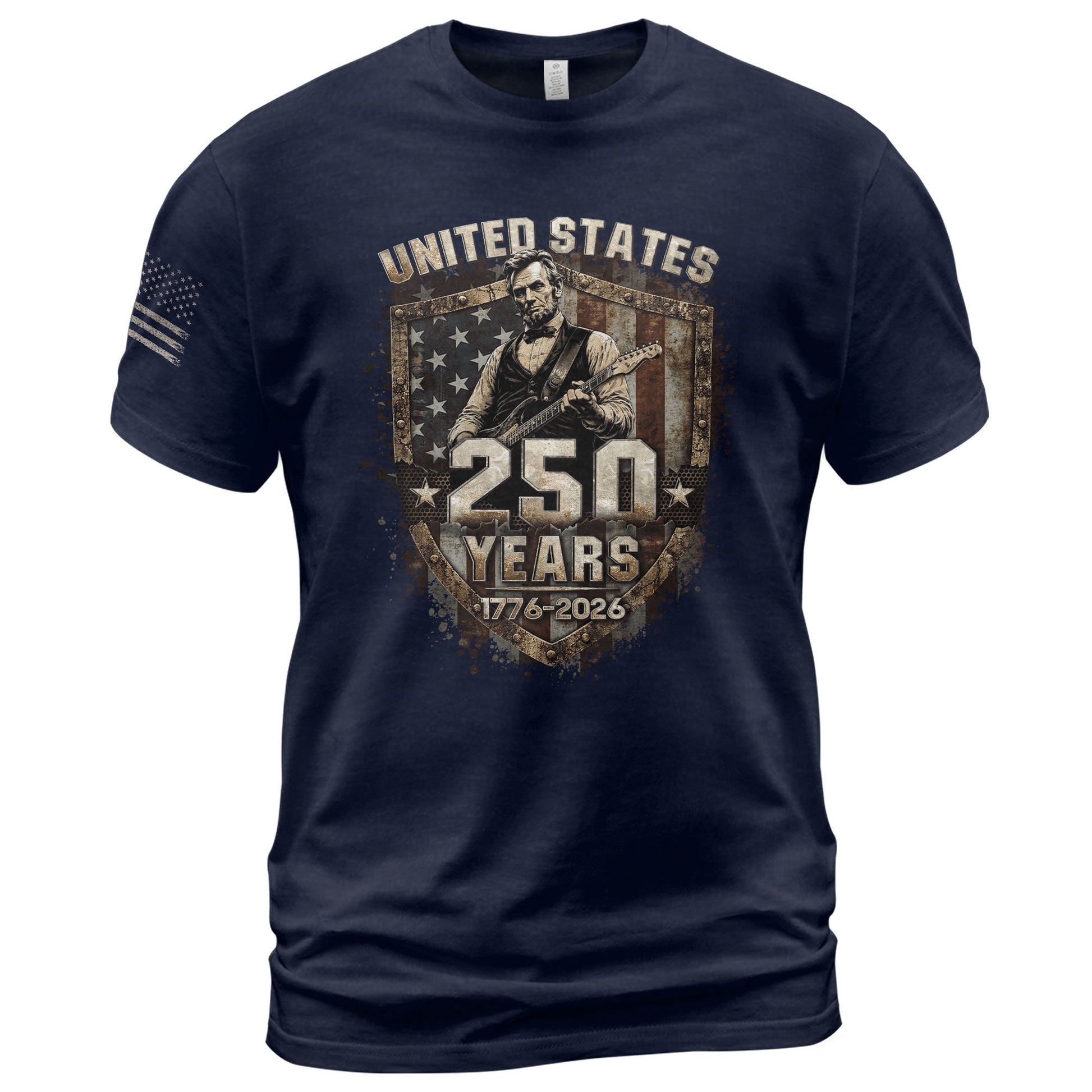 Rustic Shield Lincoln Guitar Shirt Vintage 1776 2026 US Flag Patriotic Grunge Men Tee - Rust Field Wear
