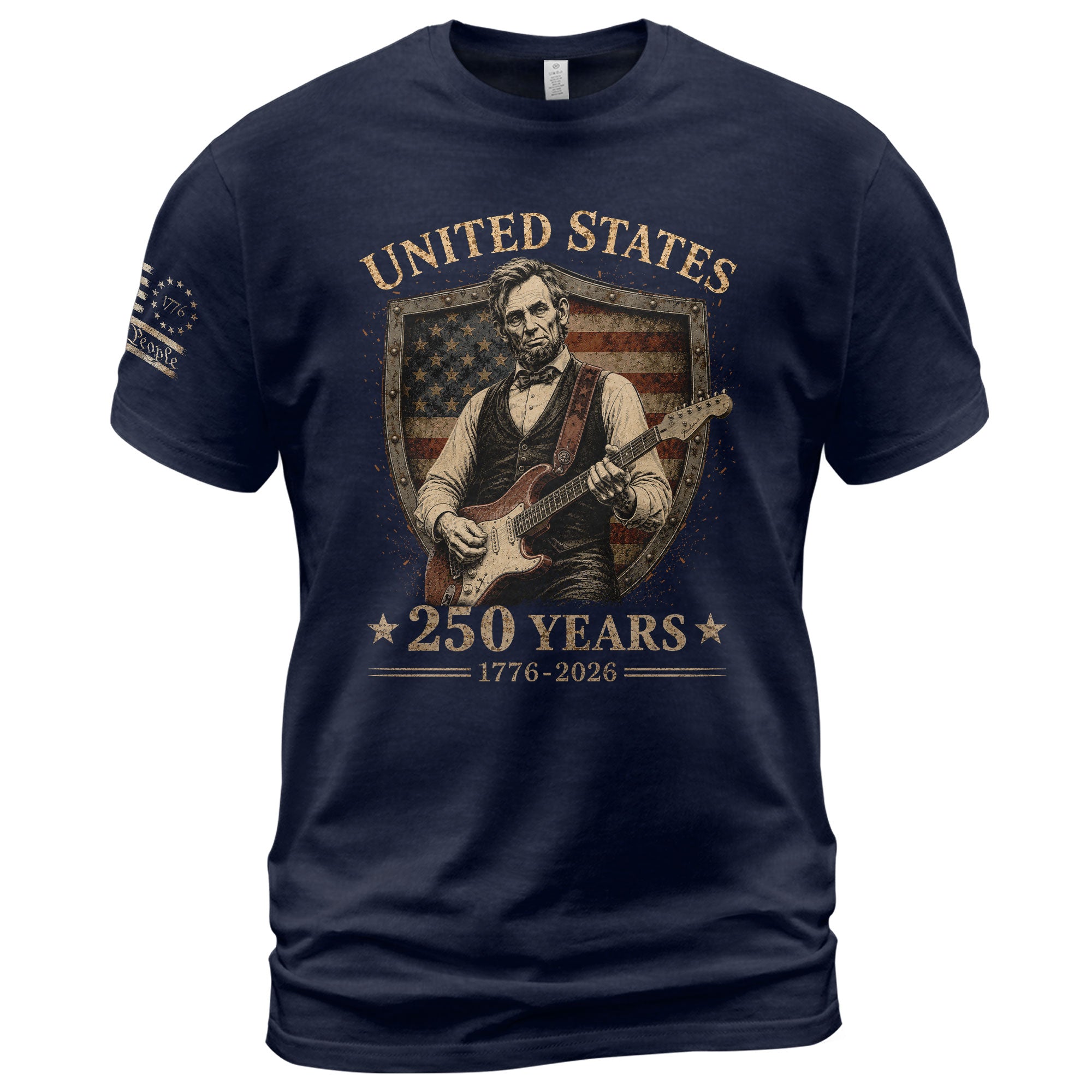 Patriotic Shield Lincoln Guitar Shirt We The People Vintage 1776 2026 US Flag Men Tee - Rust Field Wear