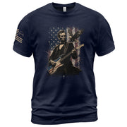 Abraham Lincoln Playing Guitar Shirt Patriotic Eagle US Flag Graphic Tee - Rust Field Wear