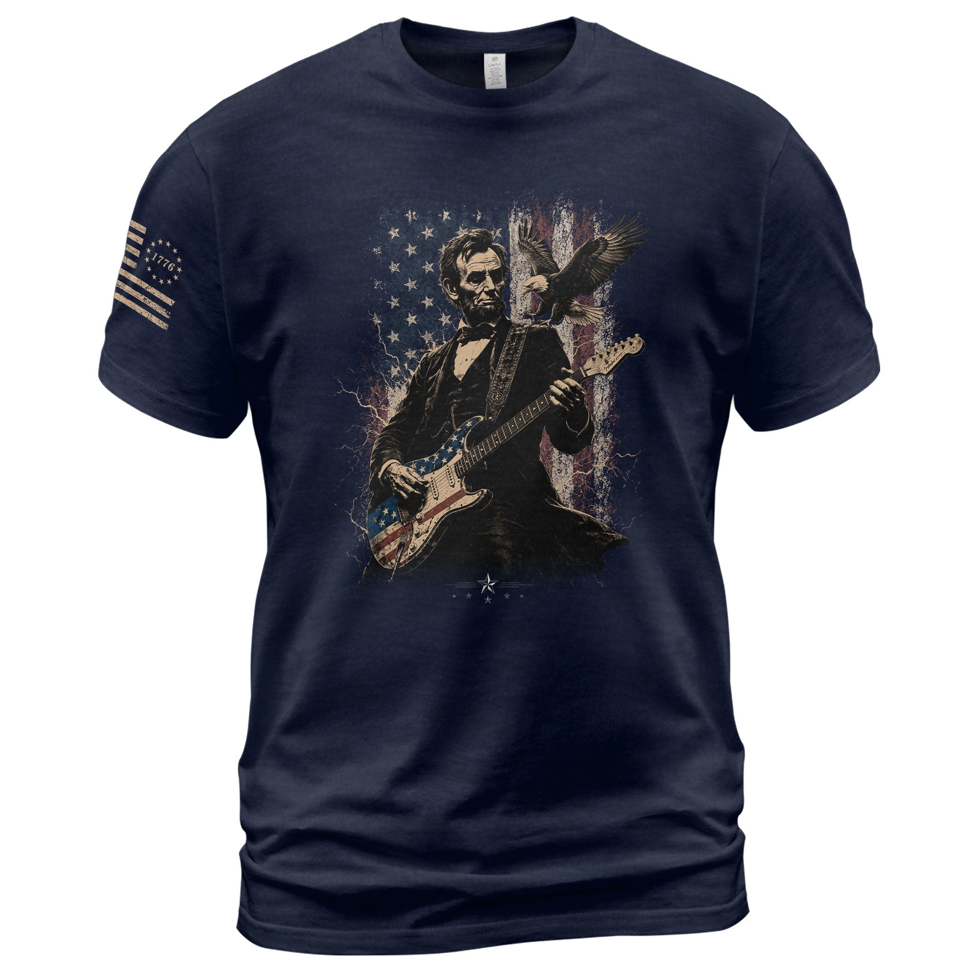 Abraham Lincoln Playing Guitar Shirt Patriotic Eagle US Flag Graphic Tee - Rust Field Wear