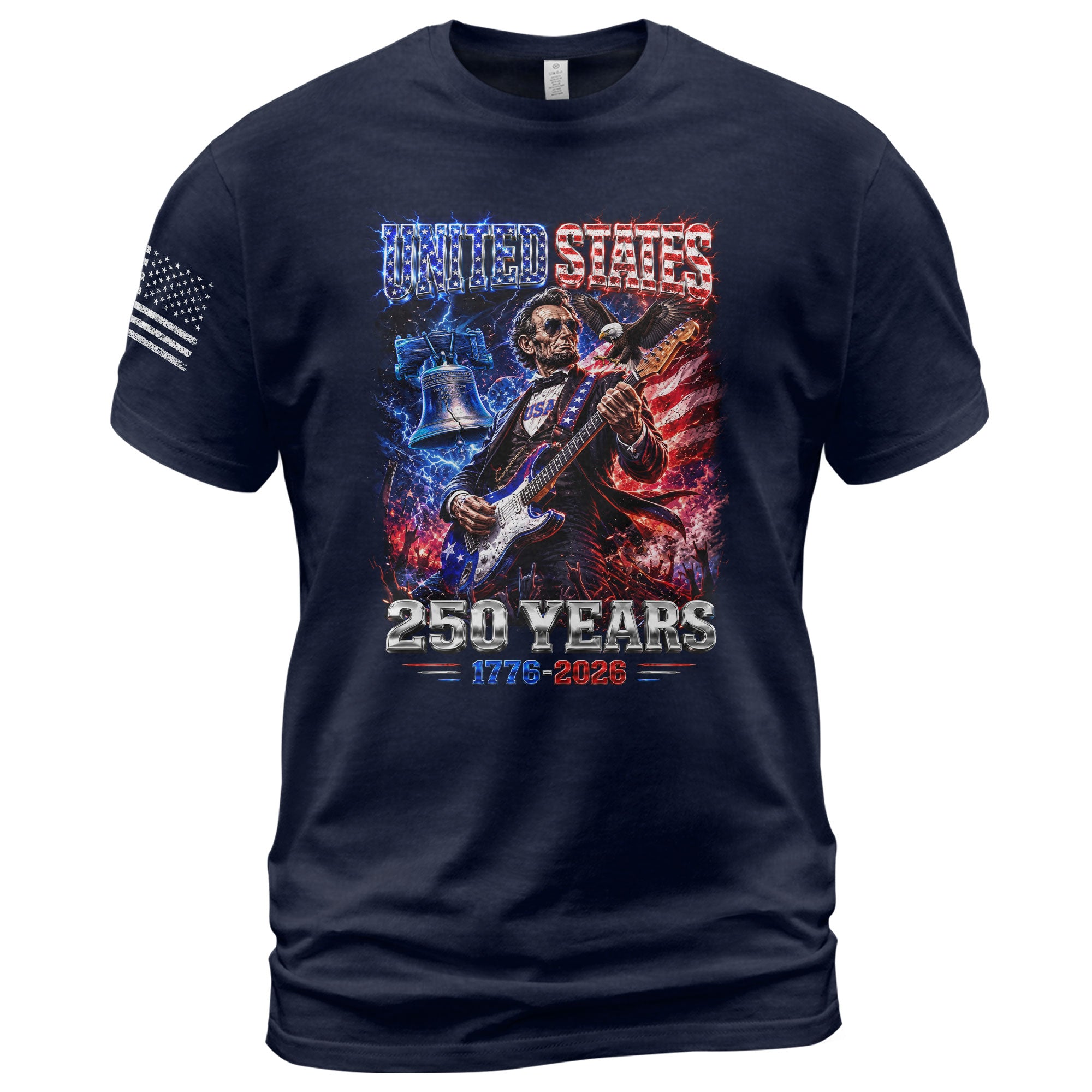 Abraham Lincoln Rock Guitar Shirt Liberty Bell Patriotic 1776 2026 Tee - Rust Field Wear