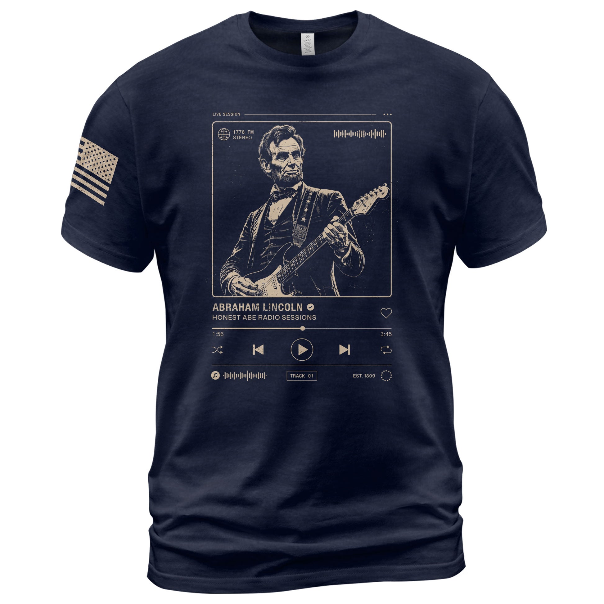 Abraham Lincoln Guitar Shirt Music Player Interface Patriotic Graphic Tee - Rust Field Wear