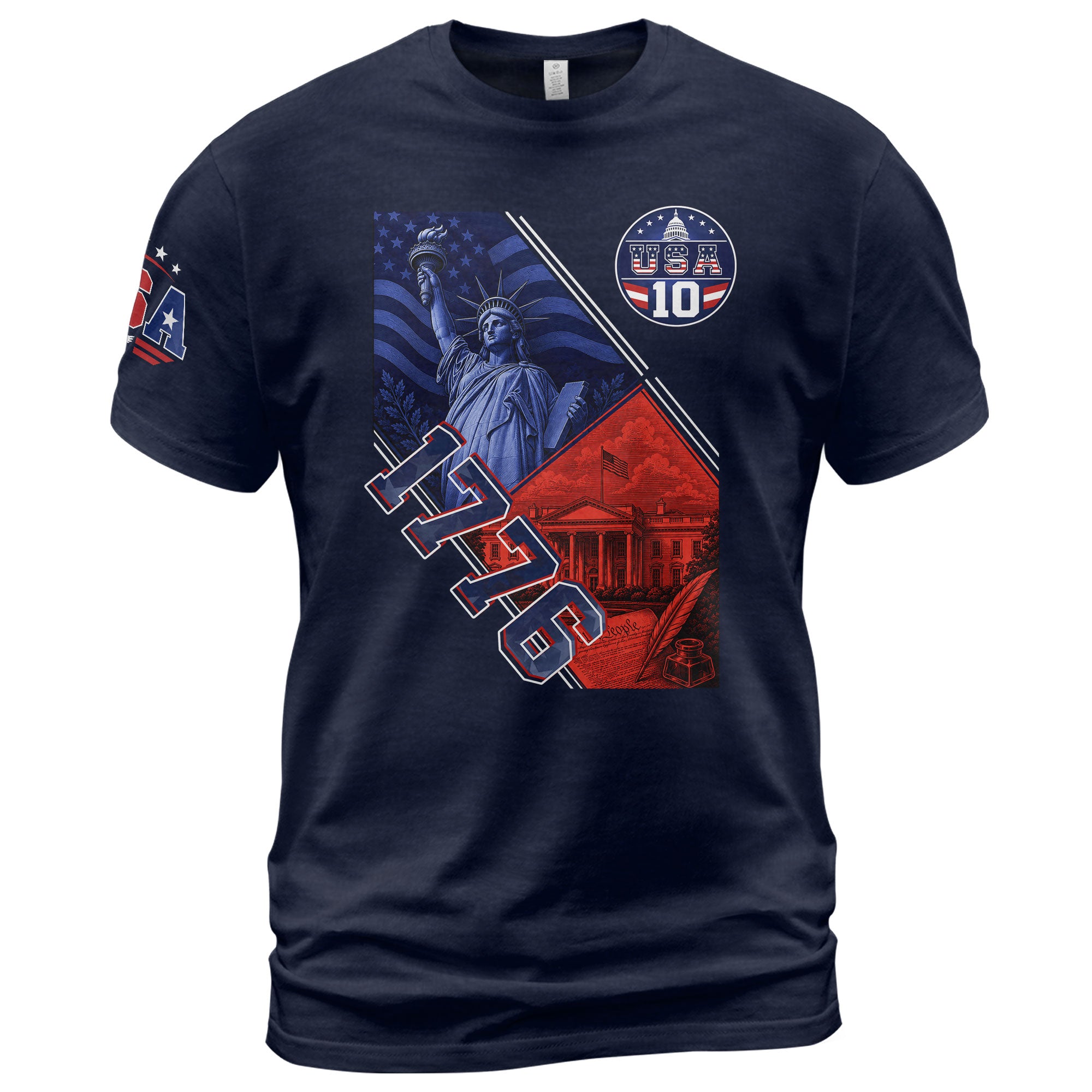 USA 1776 Sport Graphic Tee Patriotic Number 10 Statue Of Liberty Heritage Style Shirt - Rust Field Wear