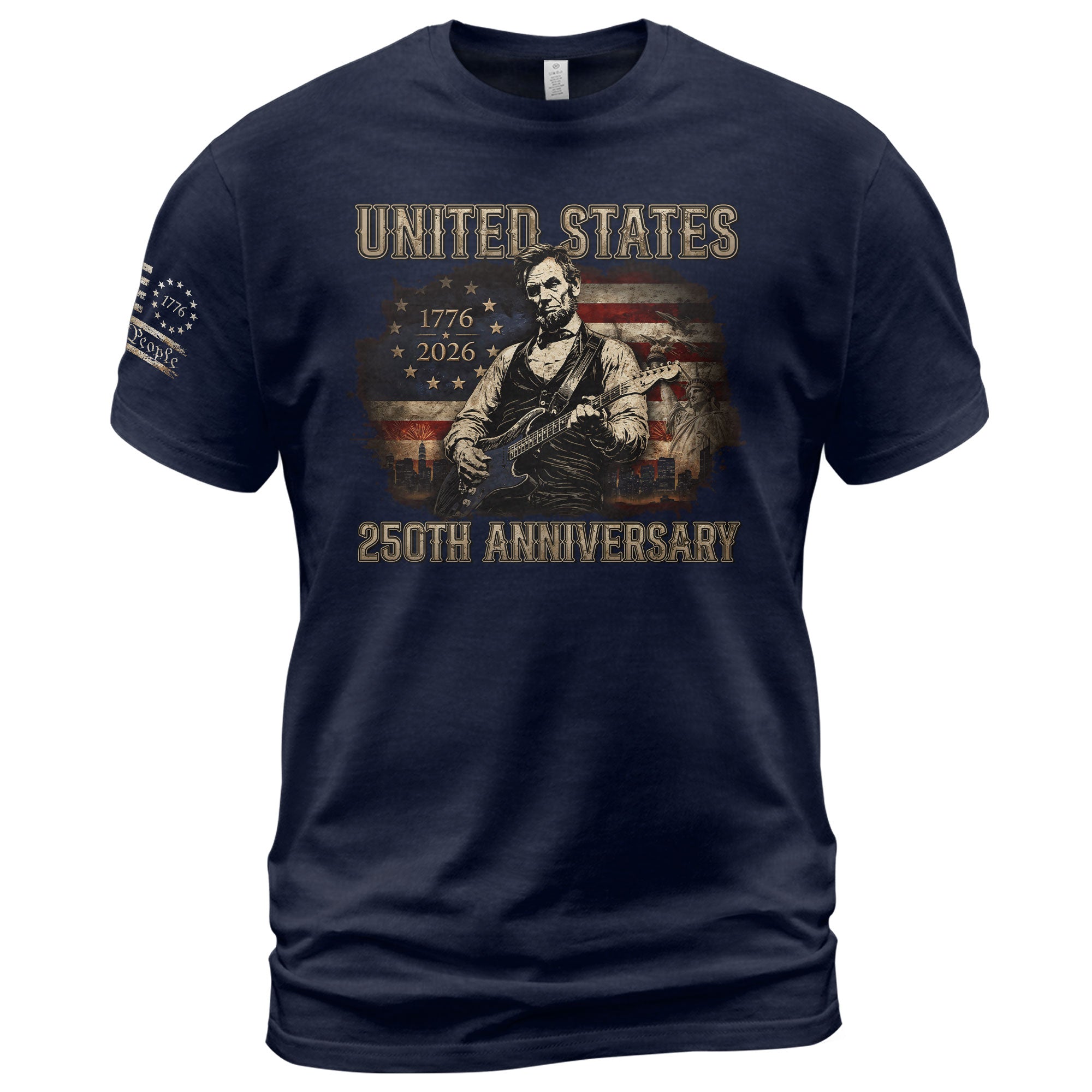 Abraham Lincoln T-Shirt Playing Guitar 1776 2026 Patriotic US Flag 250th Anniversary - Rust Field Wear