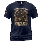 Abraham Lincoln T-Shirt Playing Guitar 1776 2026 Patriotic US Flag Retro Graphic Tee - Rust Field Wear